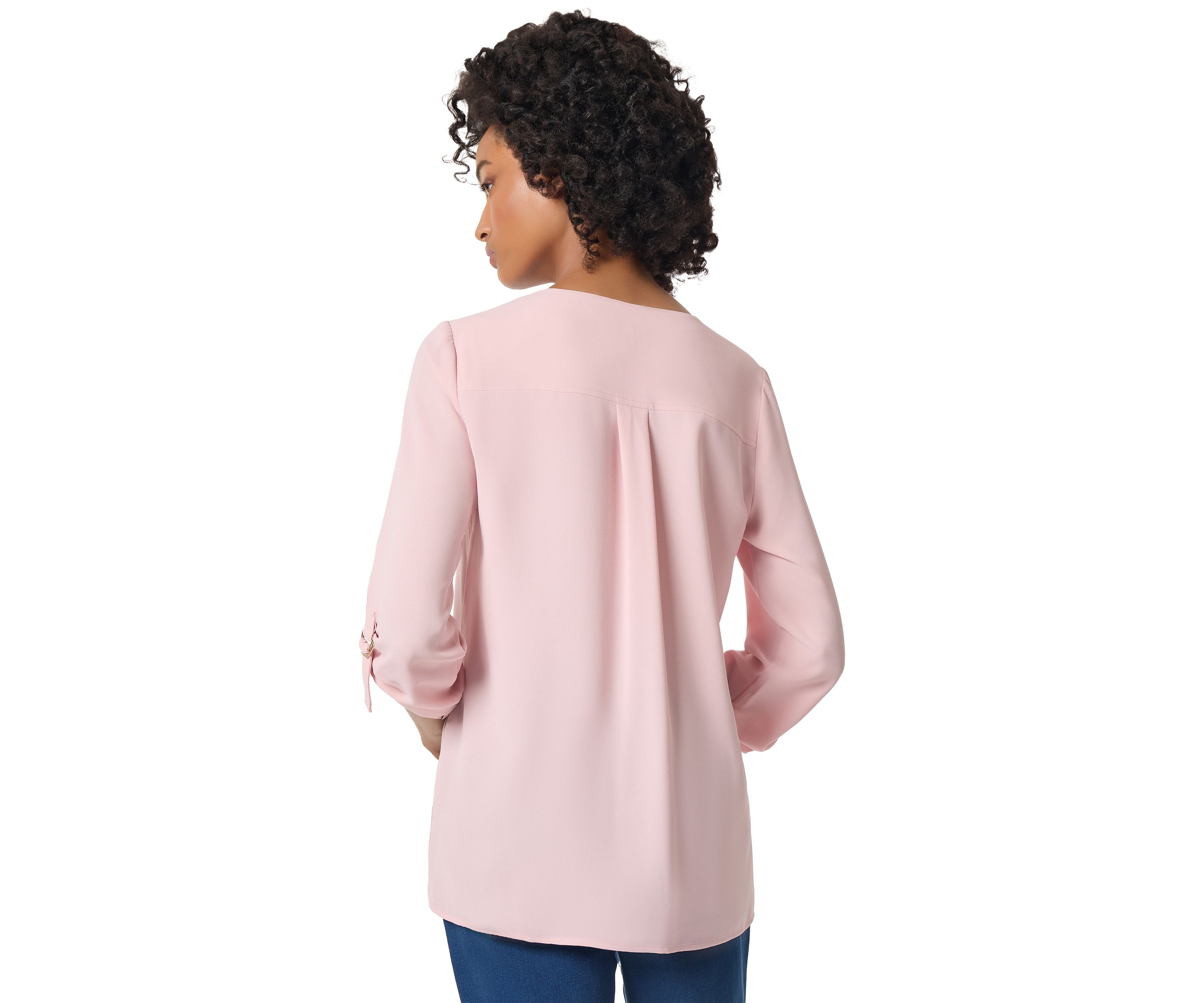 Womens 3 Quarter Roll Sleeve V-Neck Tunic 