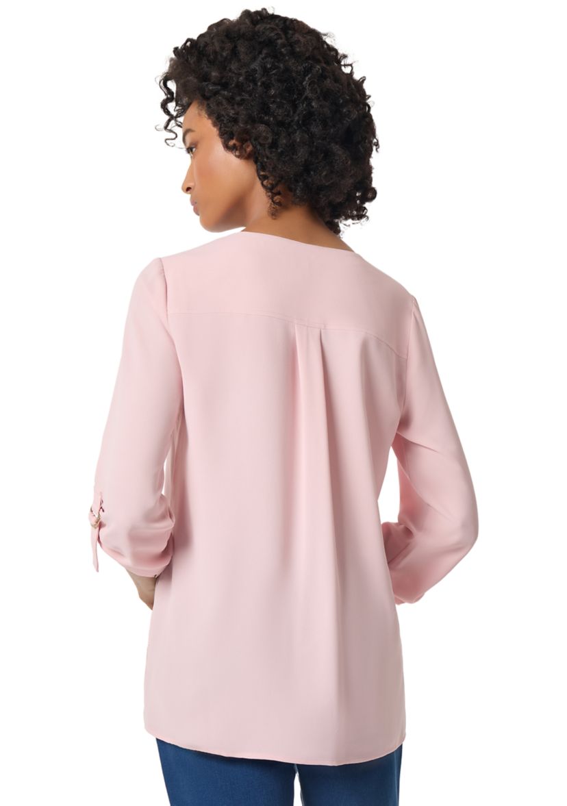 Womens 3 Quarter Roll Sleeve V-Neck Tunic 