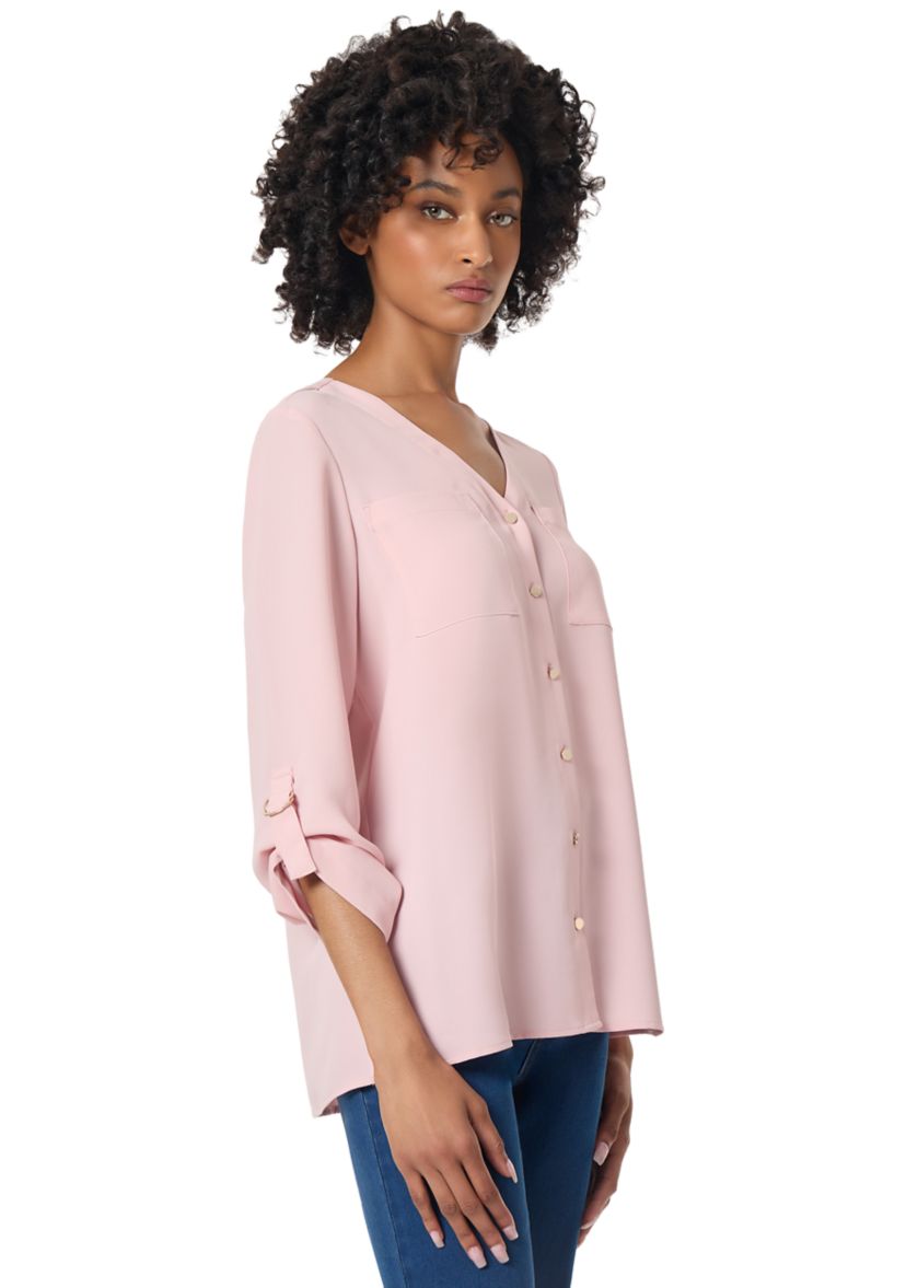 Womens 3 Quarter Roll Sleeve V-Neck Tunic 