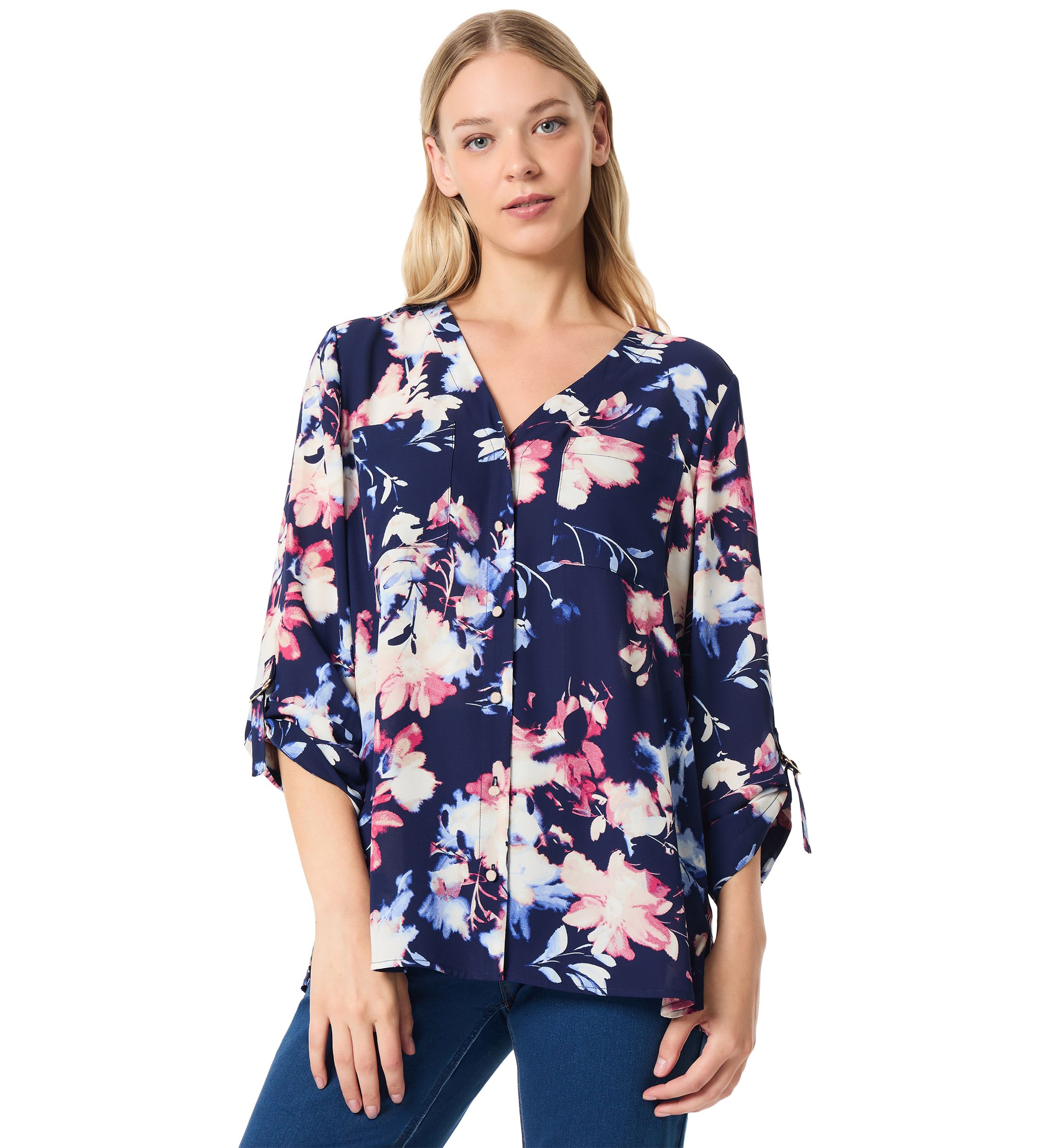 Womens Printed V-Neck Top