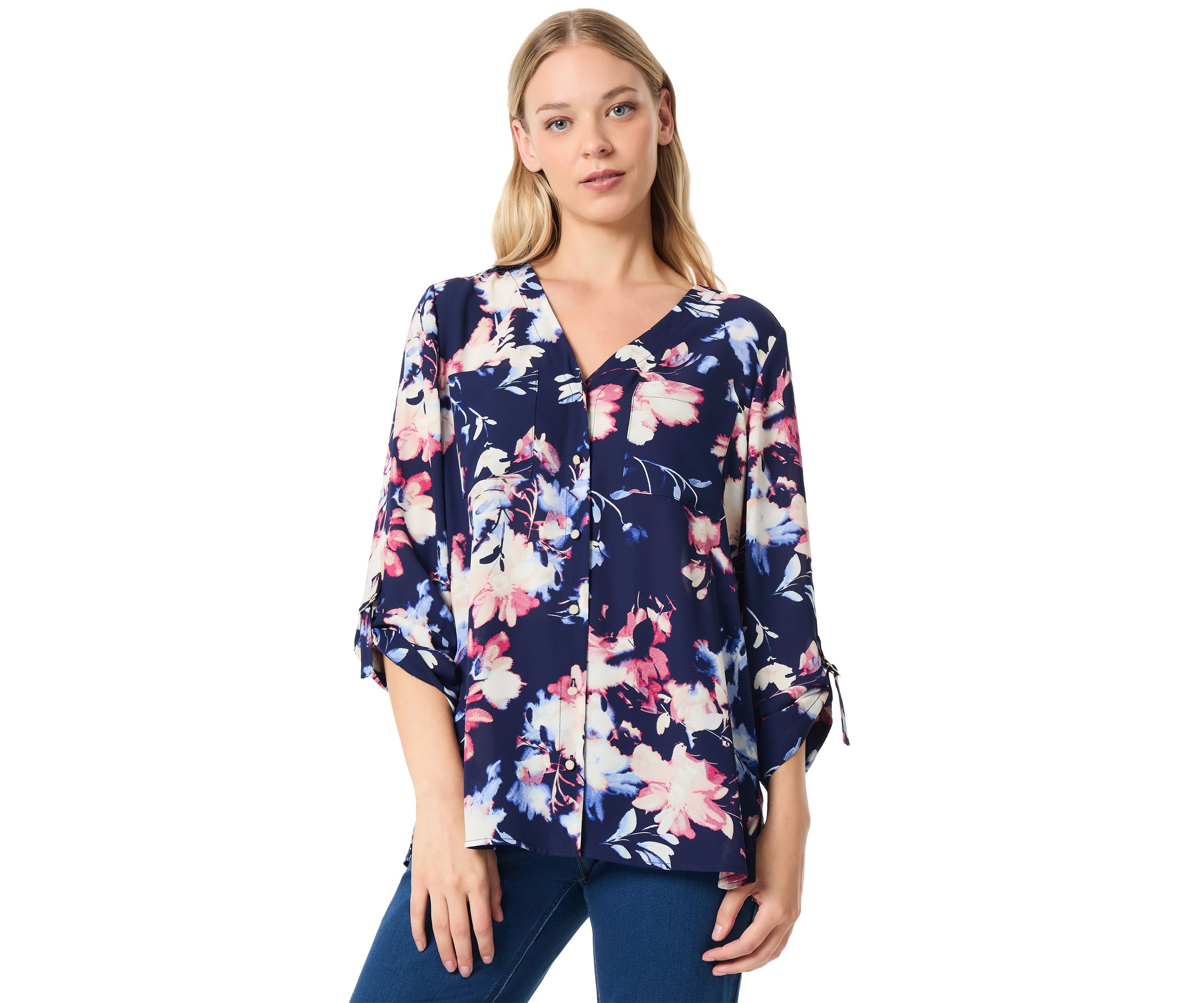 Womens Printed V-Neck Top