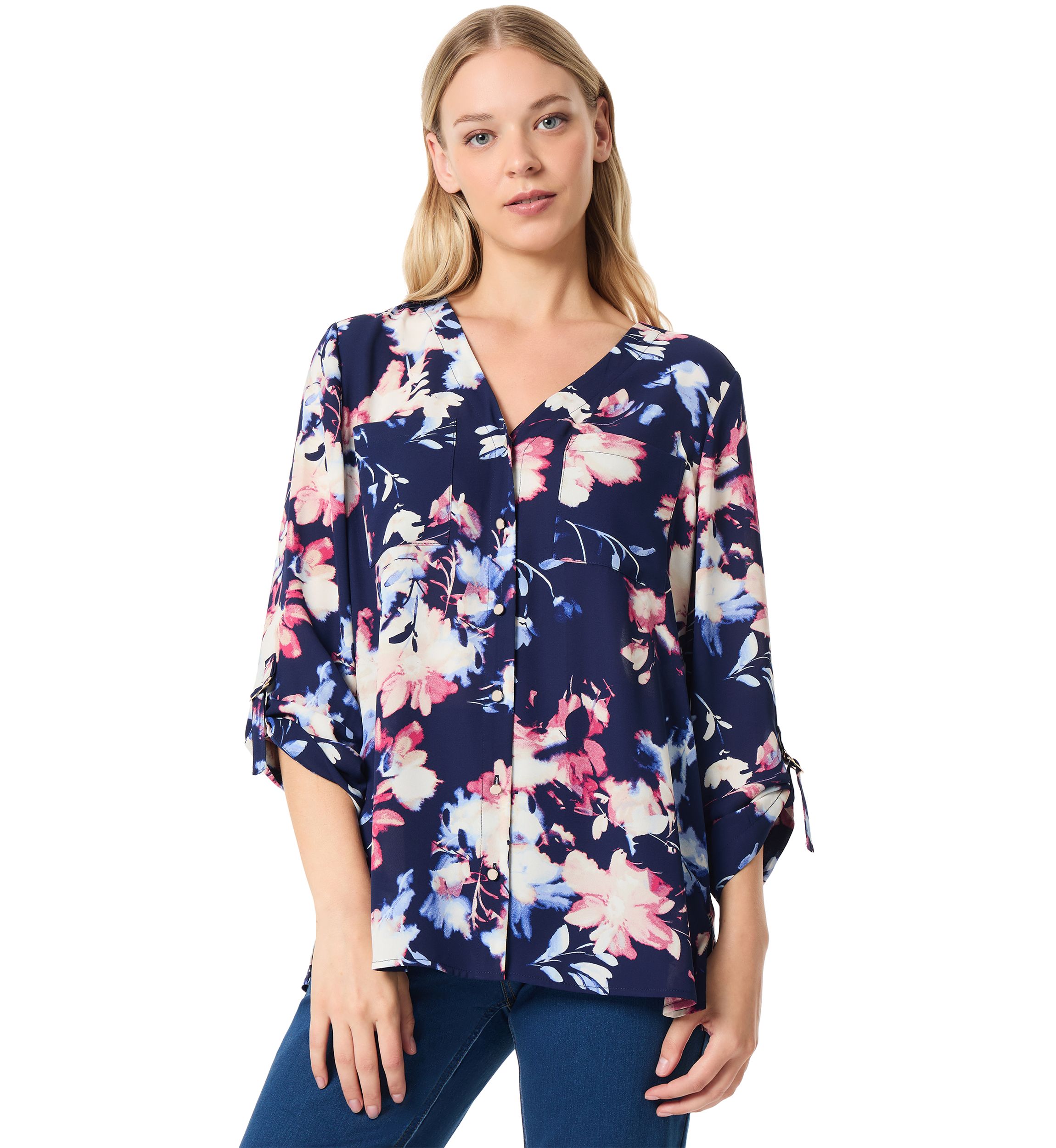 Petite Long Sleeve Collarless Tunic