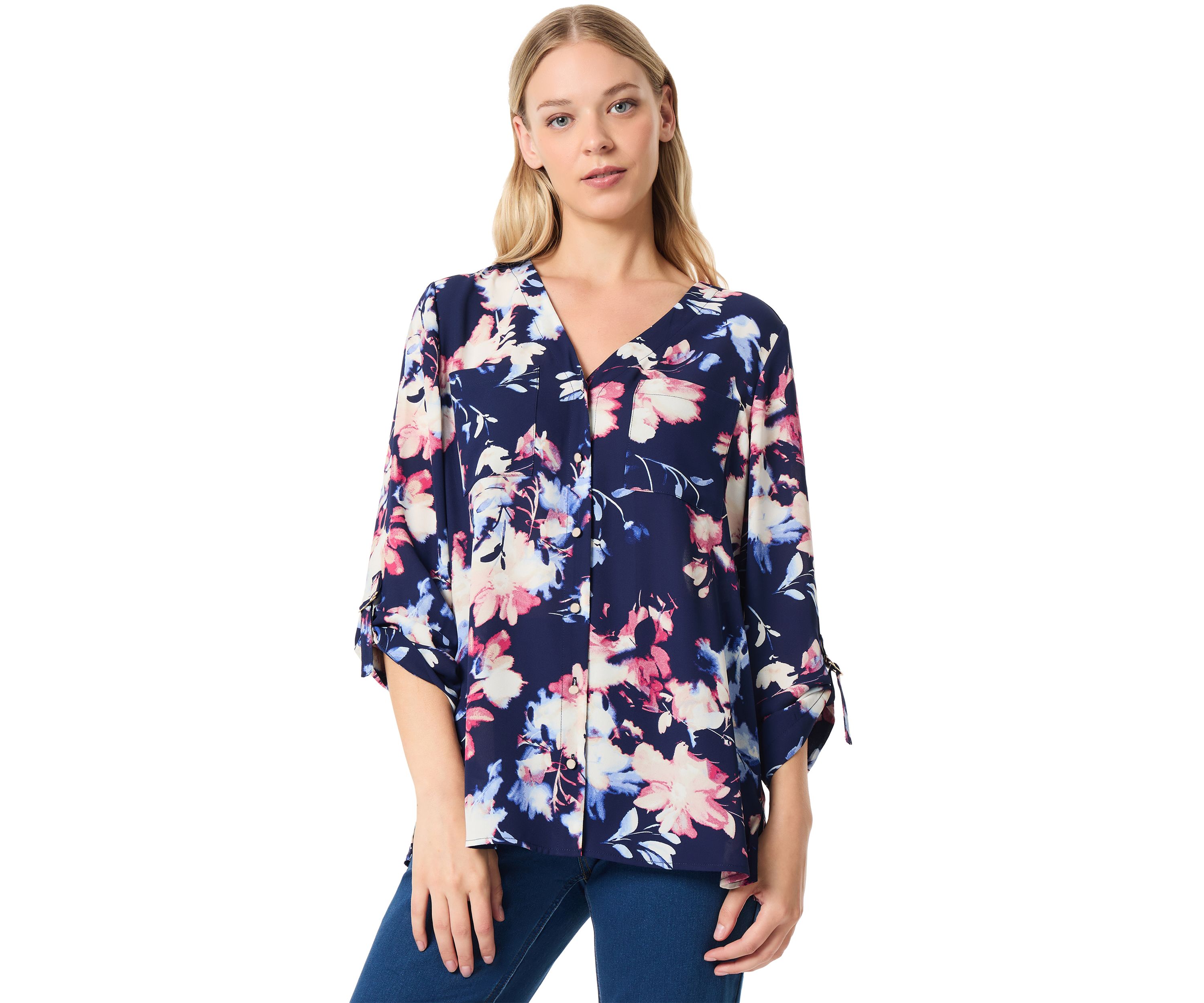 Petite Long Sleeve Collarless Tunic
