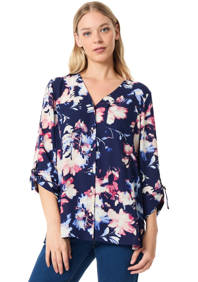 Petite Long Sleeve Collarless Tunic