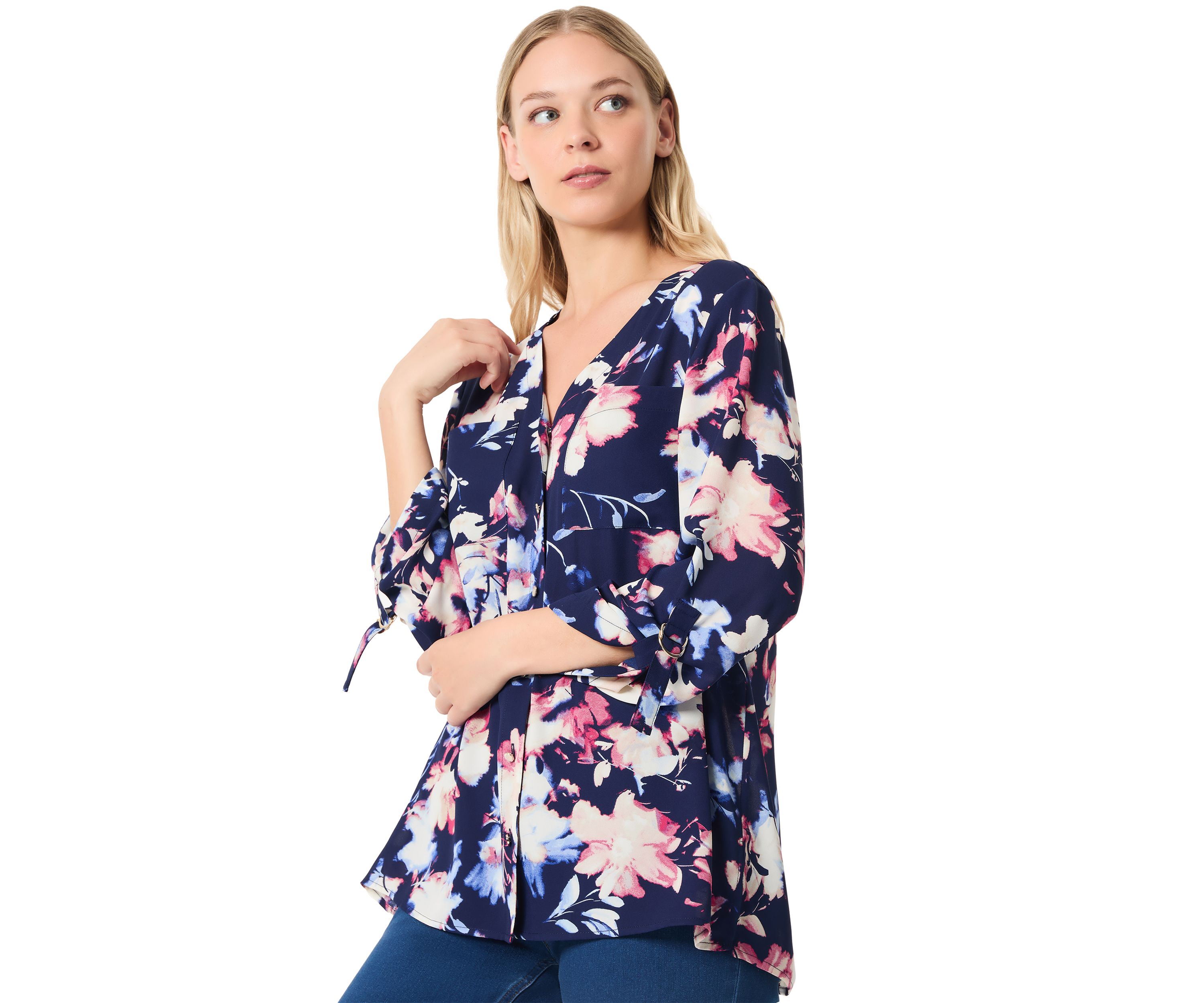 Petite Long Sleeve Collarless Tunic