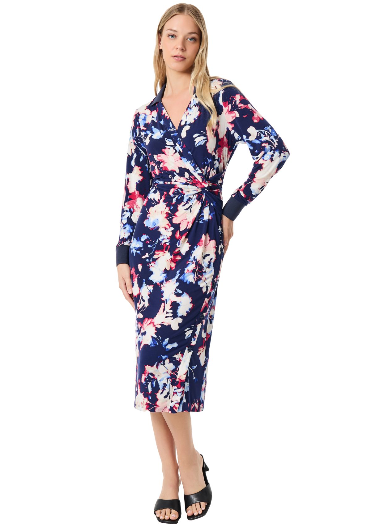Womens Printed Wrapped Midi Dress