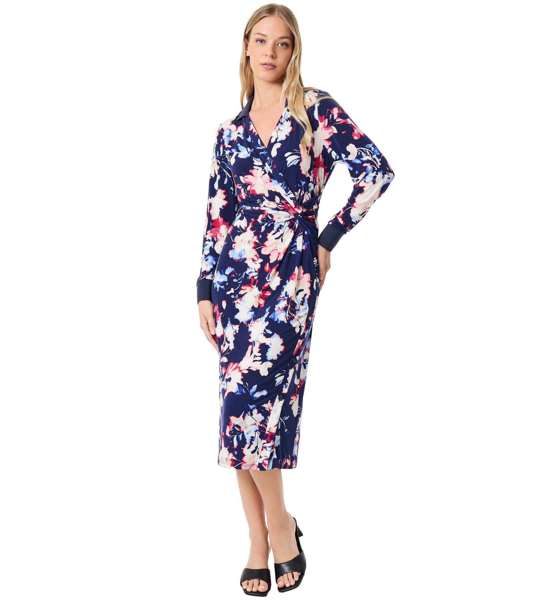 Womens Printed Wrapped Midi Dress