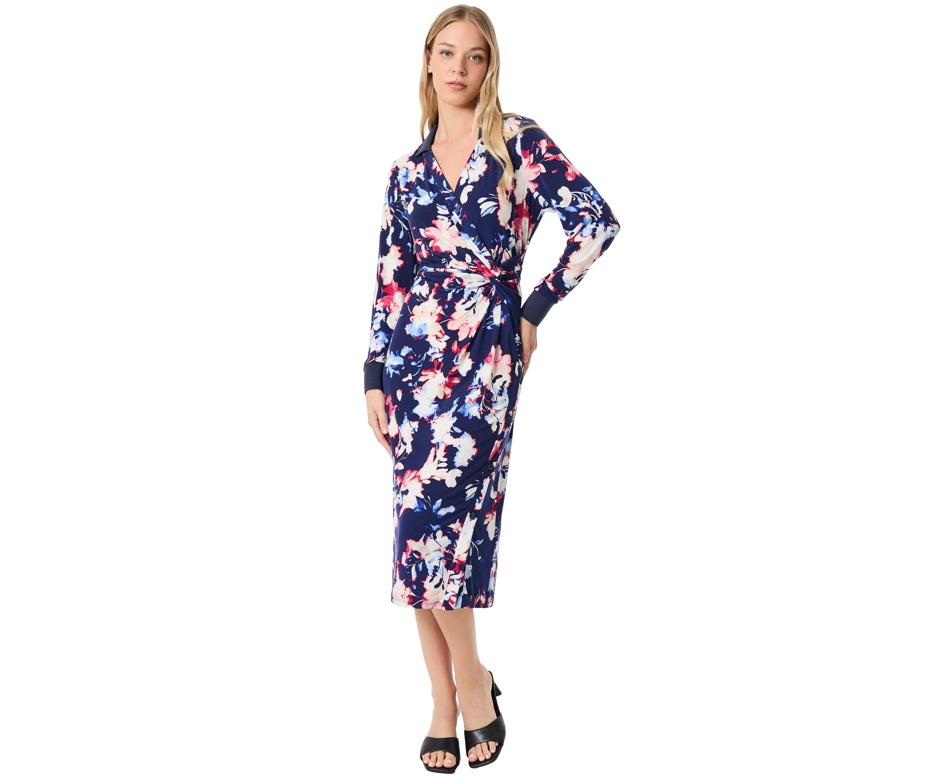Womens Printed Wrapped Midi Dress