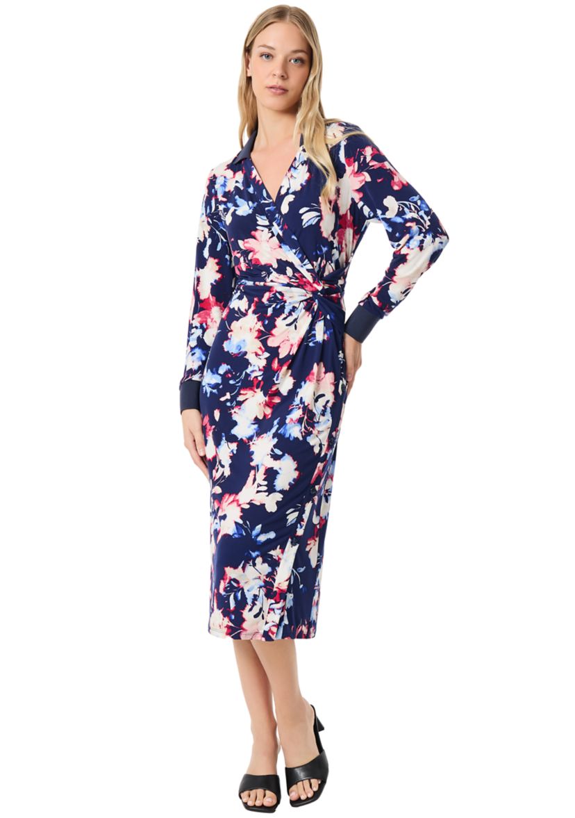 Womens Printed Wrapped Midi Dress