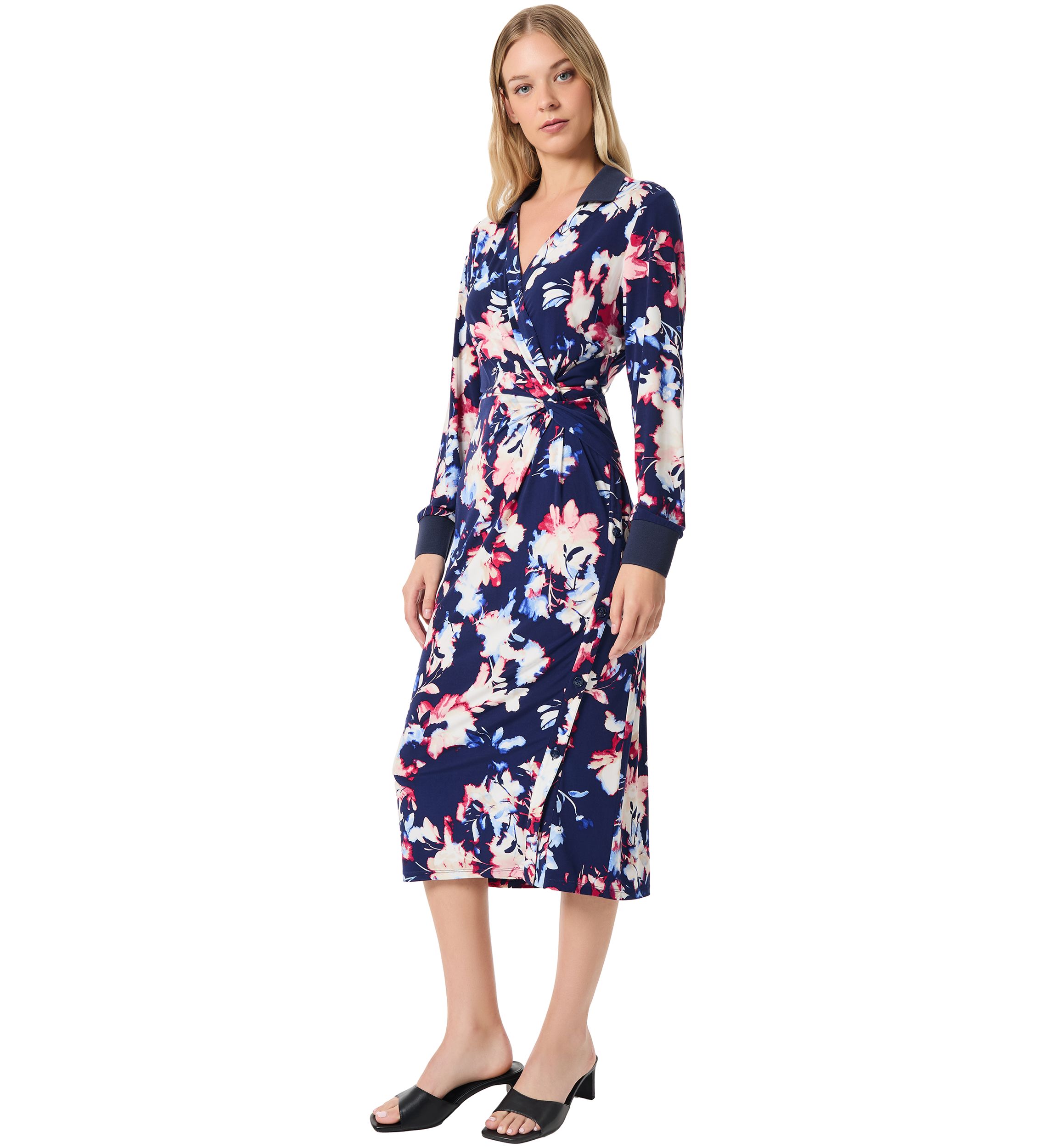 Womens Printed Wrapped Midi Dress