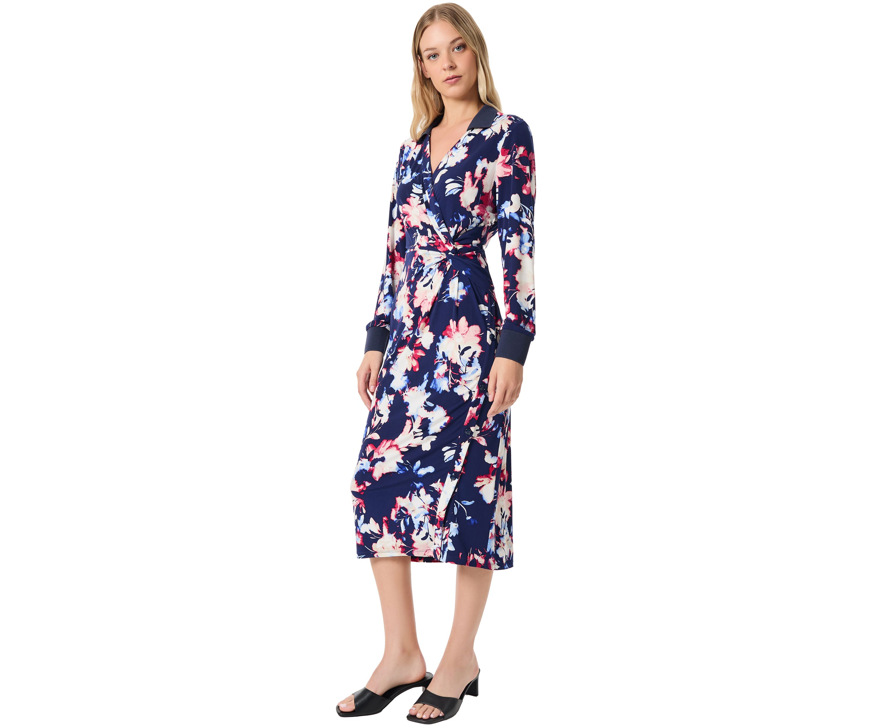 Womens Printed Wrapped Midi Dress