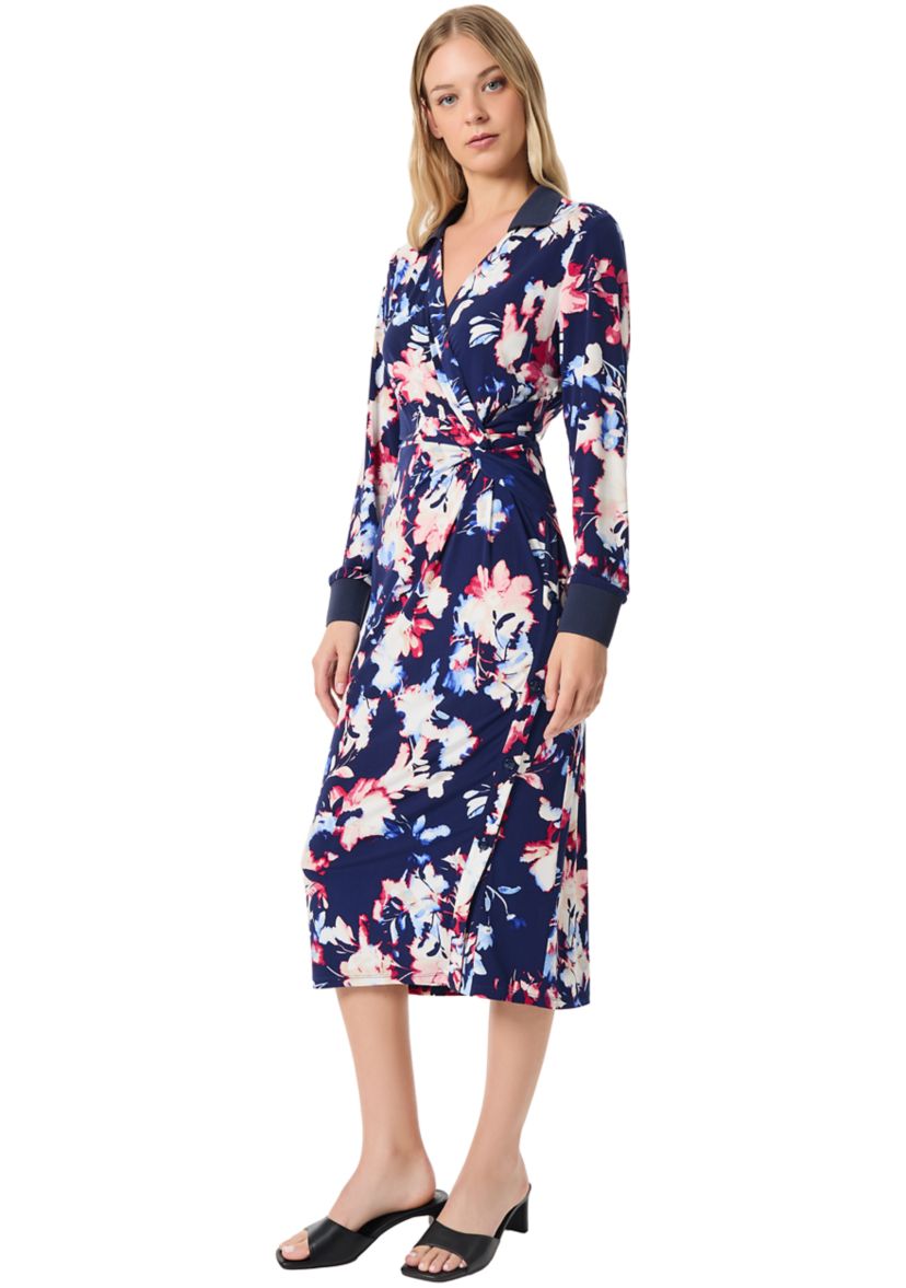 Womens Printed Wrapped Midi Dress