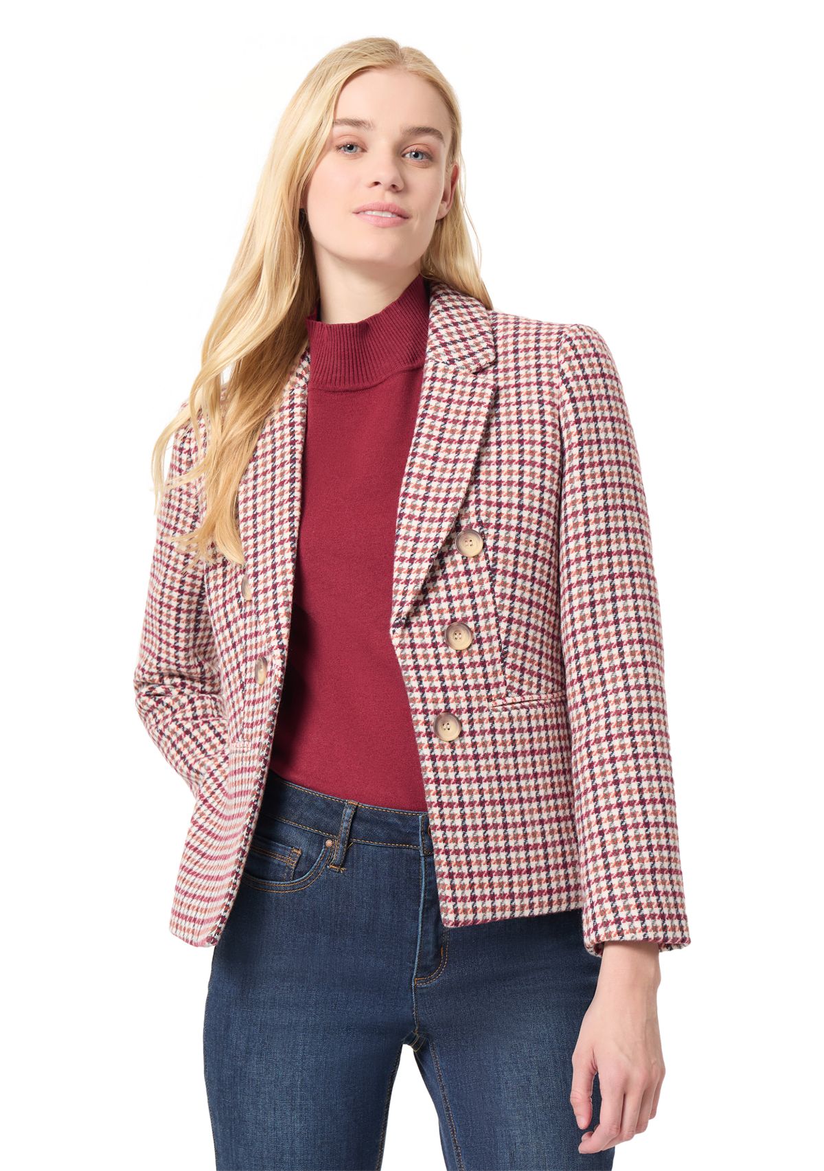 Womens Faux Double Breasted Tweed Jacket