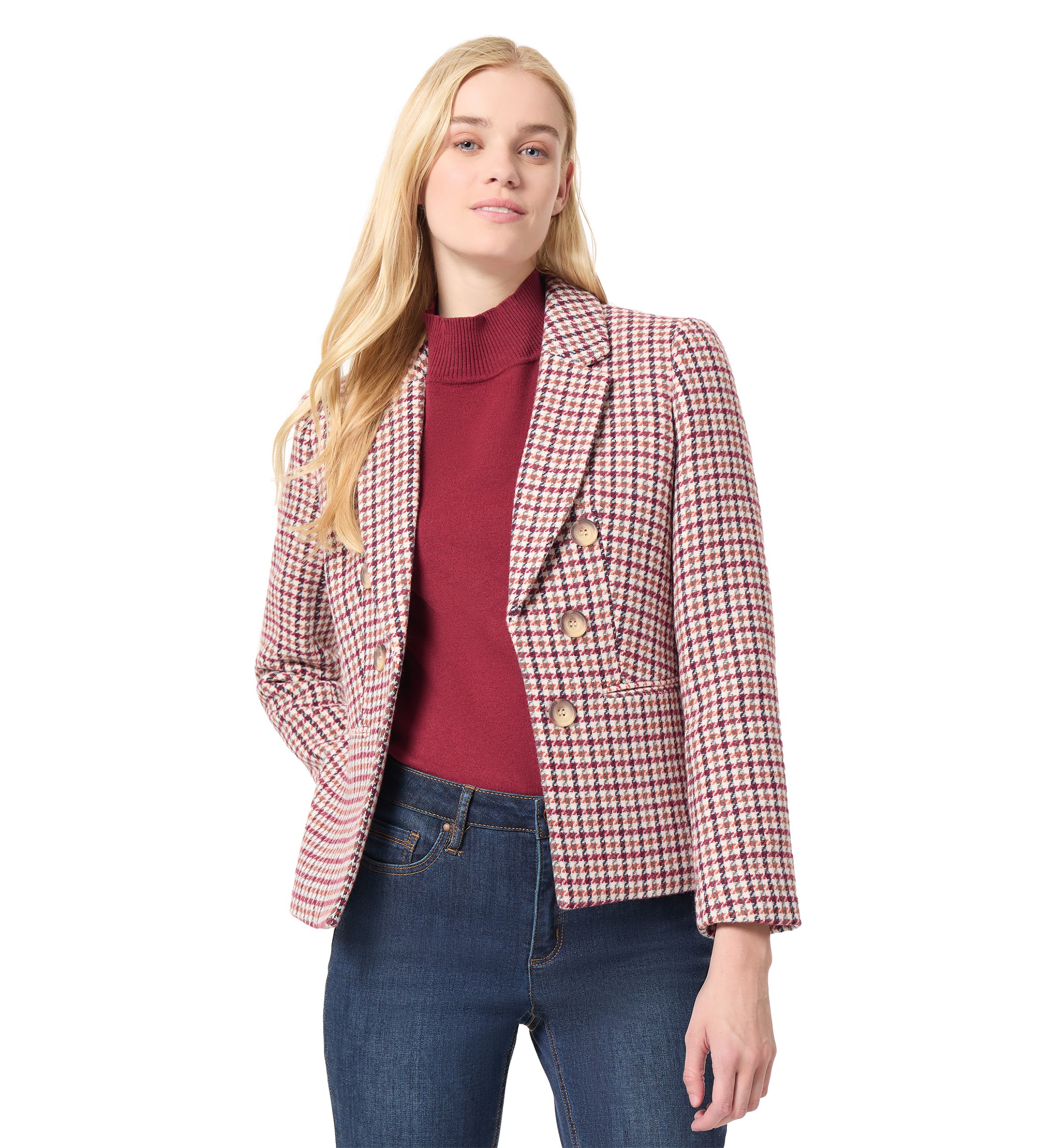 Womens Faux Double Breasted Tweed Jacket