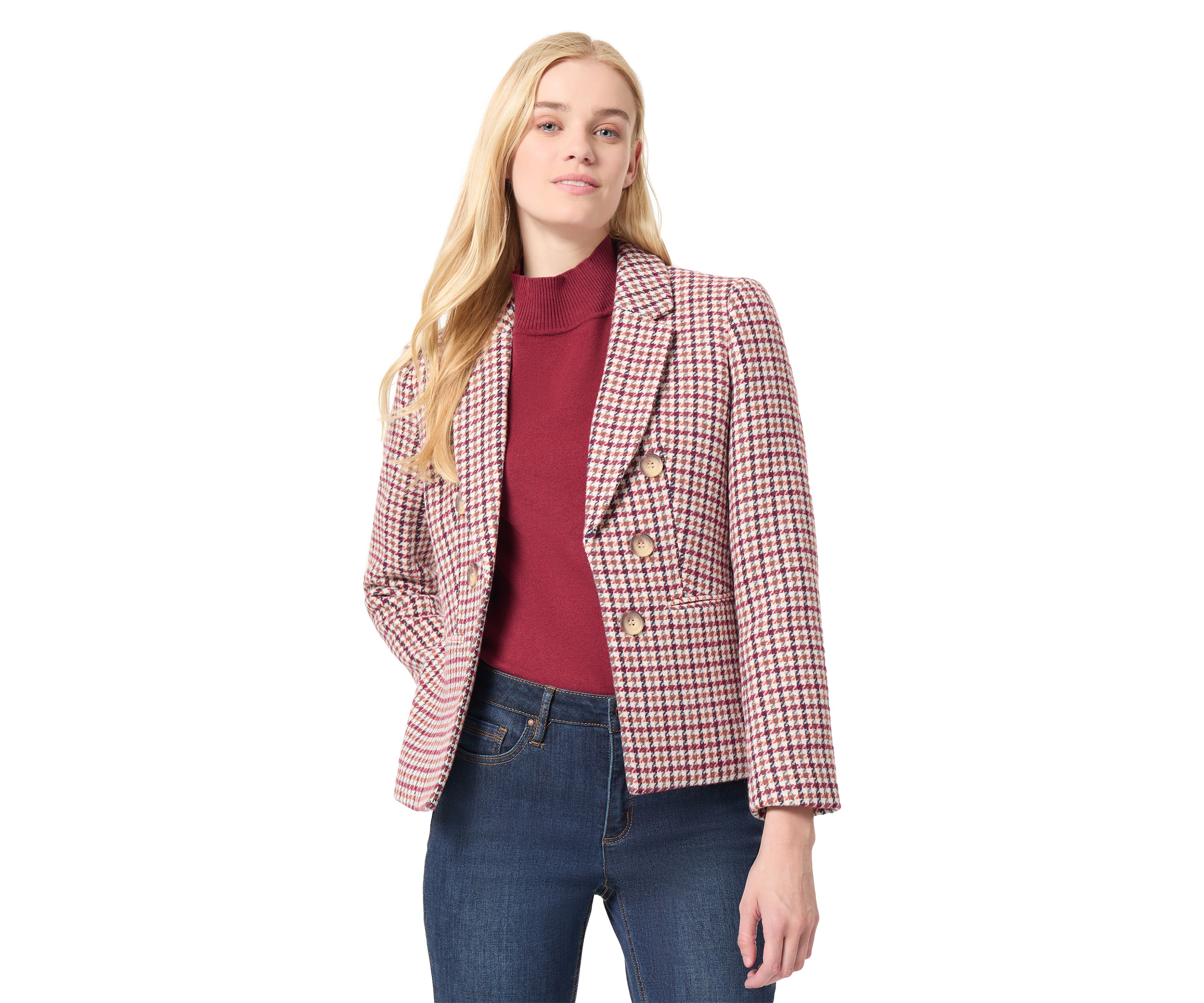 Womens Faux Double Breasted Tweed Jacket
