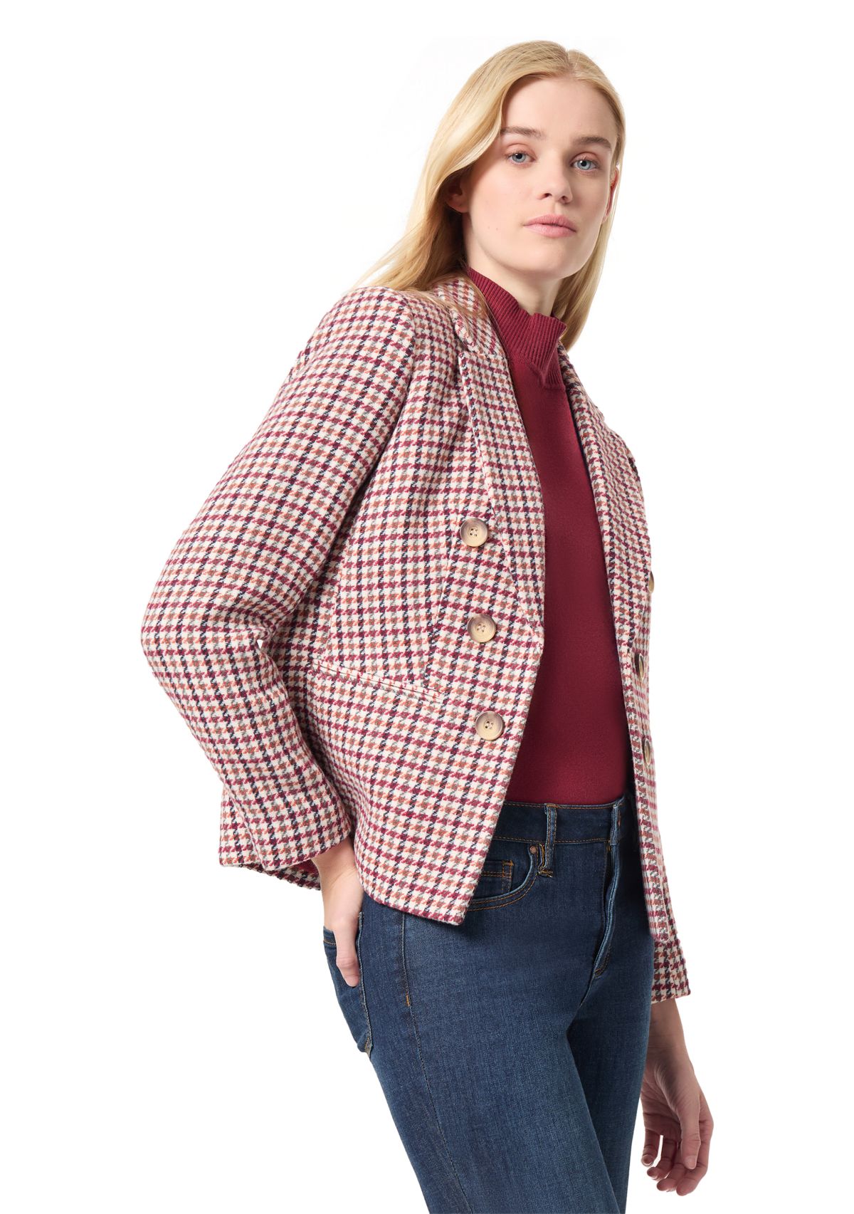 Womens Faux Double Breasted Tweed Jacket