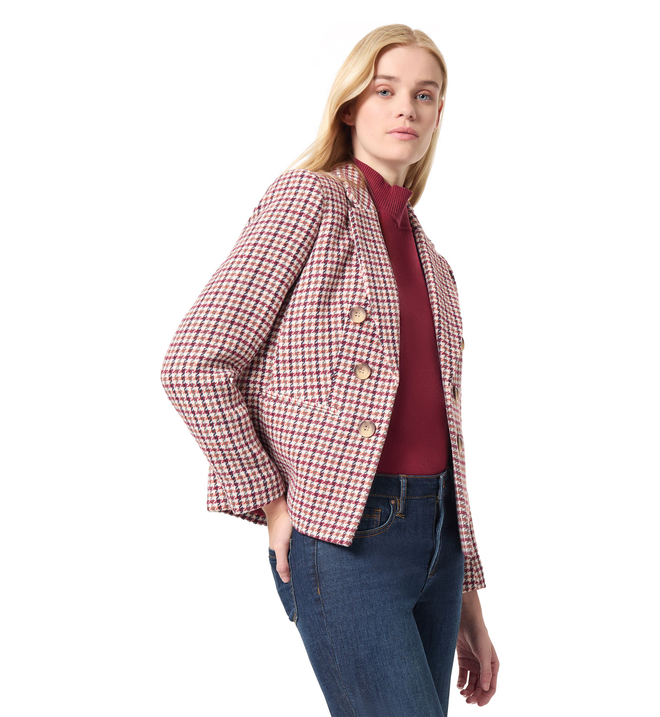 Womens Faux Double Breasted Tweed Jacket