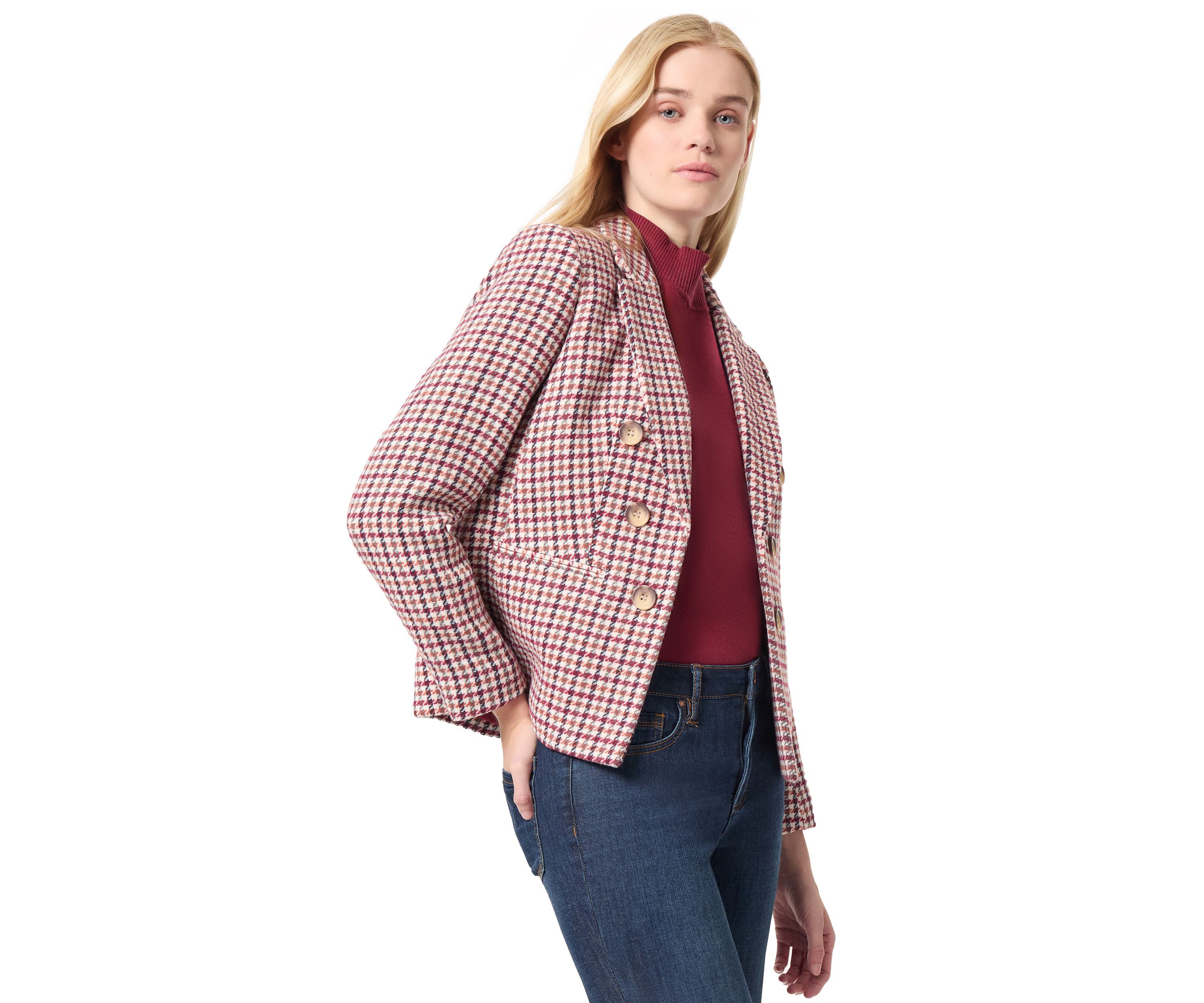Petite Faux Double Breasted Tweed Jacket
