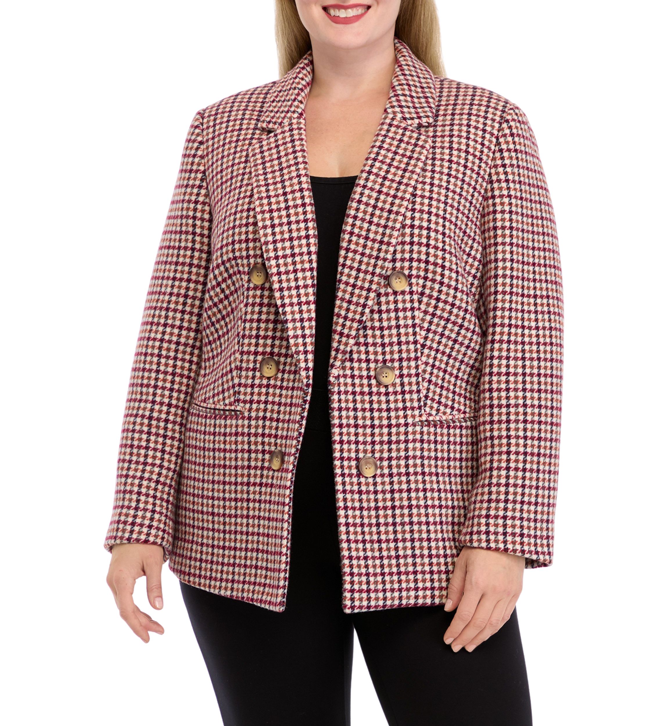 Plus Size Faux Double Breasted Tweed Jacket