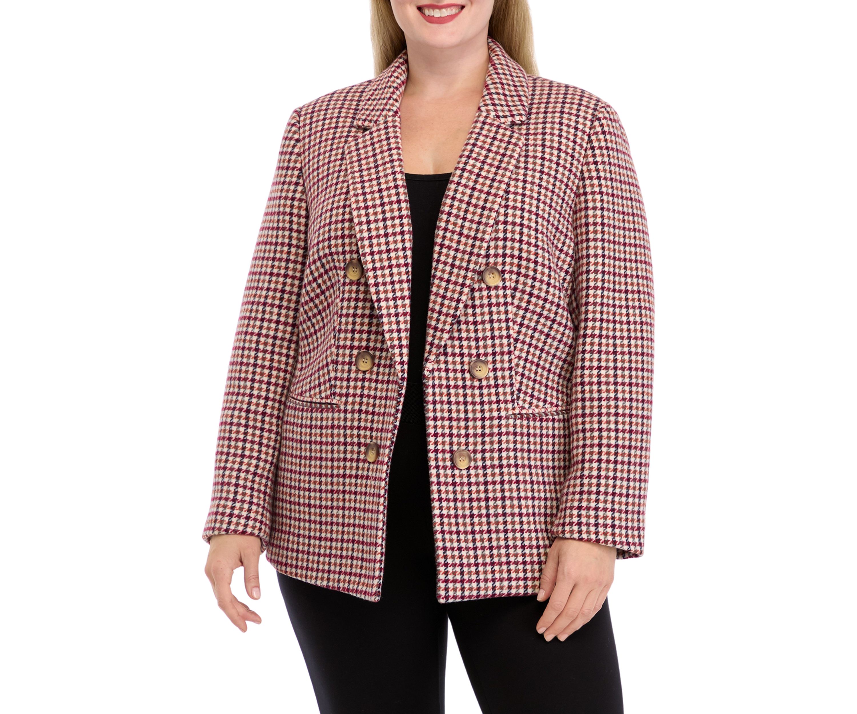 Plus Size Faux Double Breasted Tweed Jacket