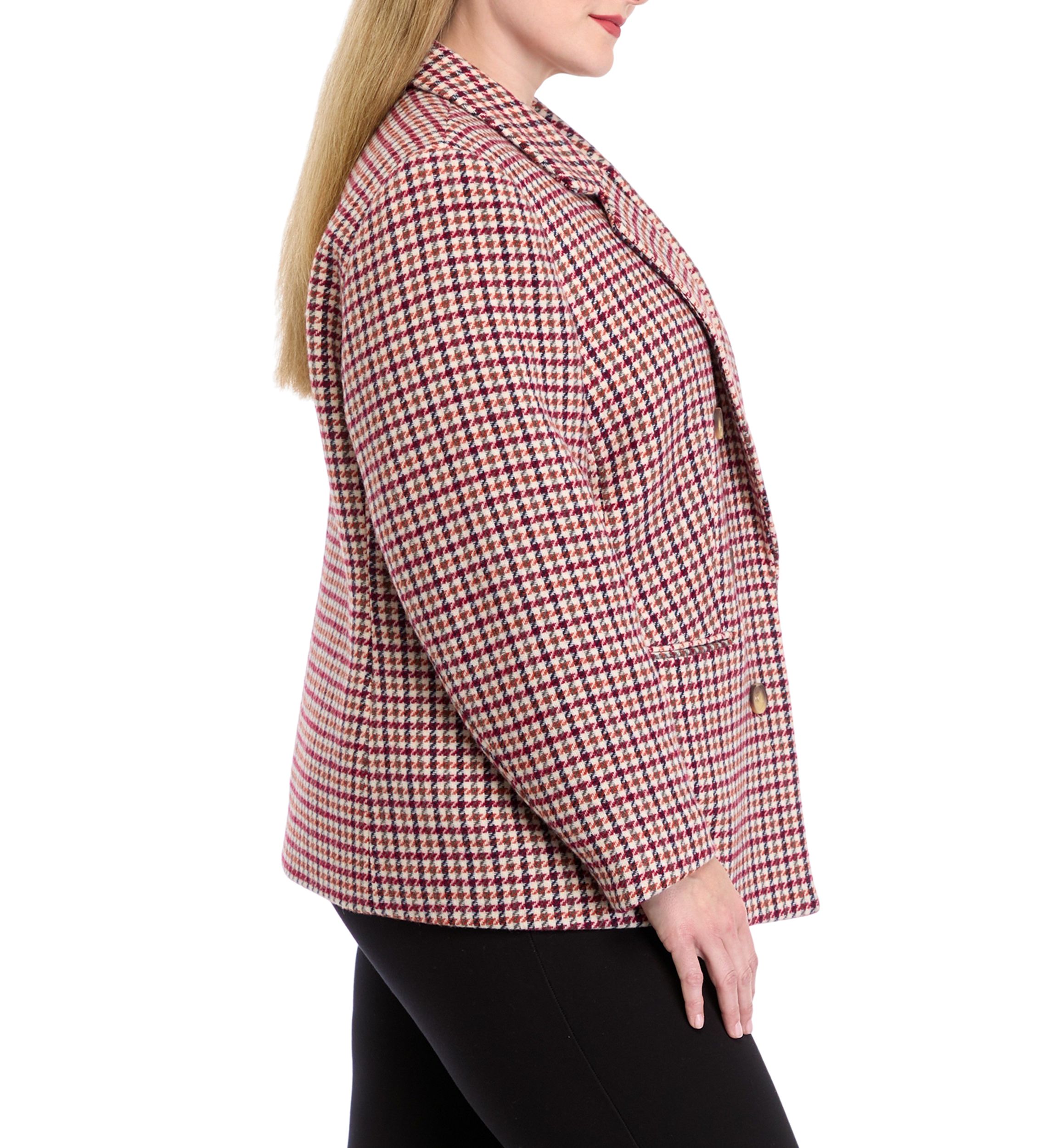 Plus Size Faux Double Breasted Tweed Jacket