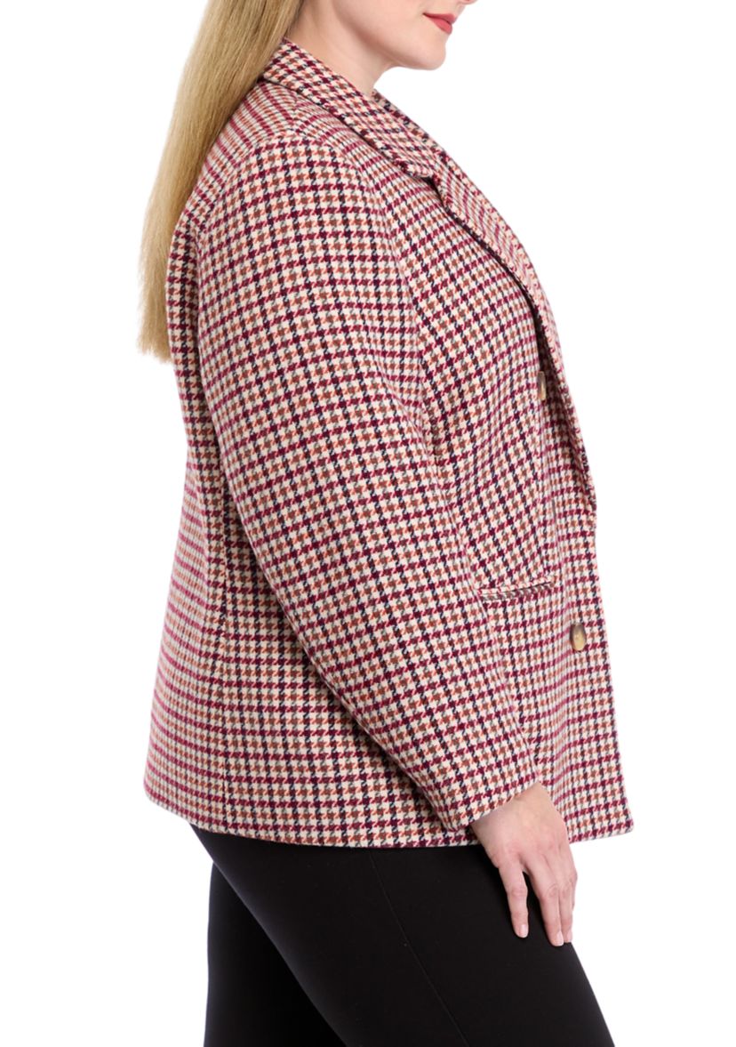 Plus Size Faux Double Breasted Tweed Jacket