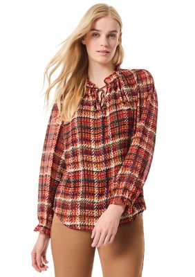 JONES NEW YORK Women's Petite Long Sleeve Raglan Peasant Blouse, PL