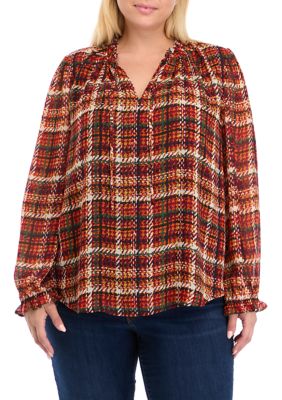 JONES NEW YORK Women's Plus Size Long Sleeve Raglan Peasant Blouse, 3X