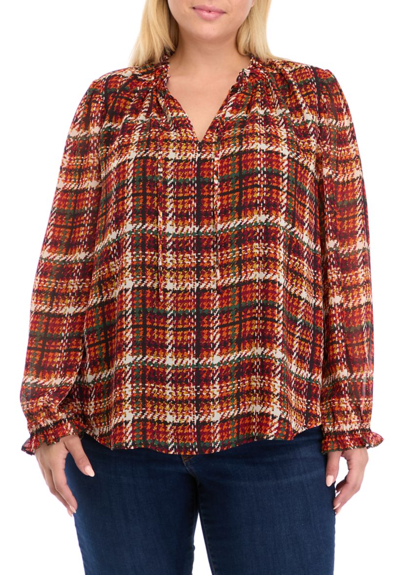 Plus Size Long Sleeve Raglan Peasant Blouse