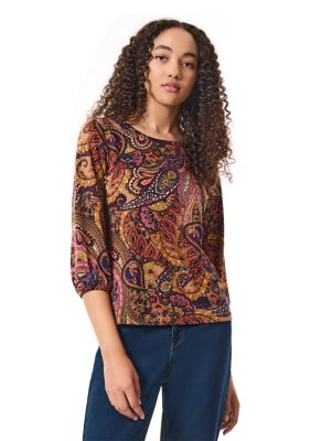 JONES NEW YORK Women's 3/4 Sleeve Printed Moss Crepe Blouse