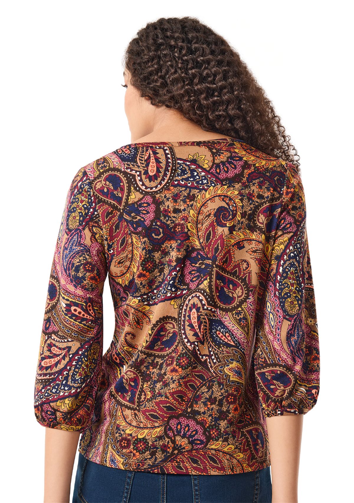 Womens 3/4 Sleeve Printed Moss Crepe Blouse