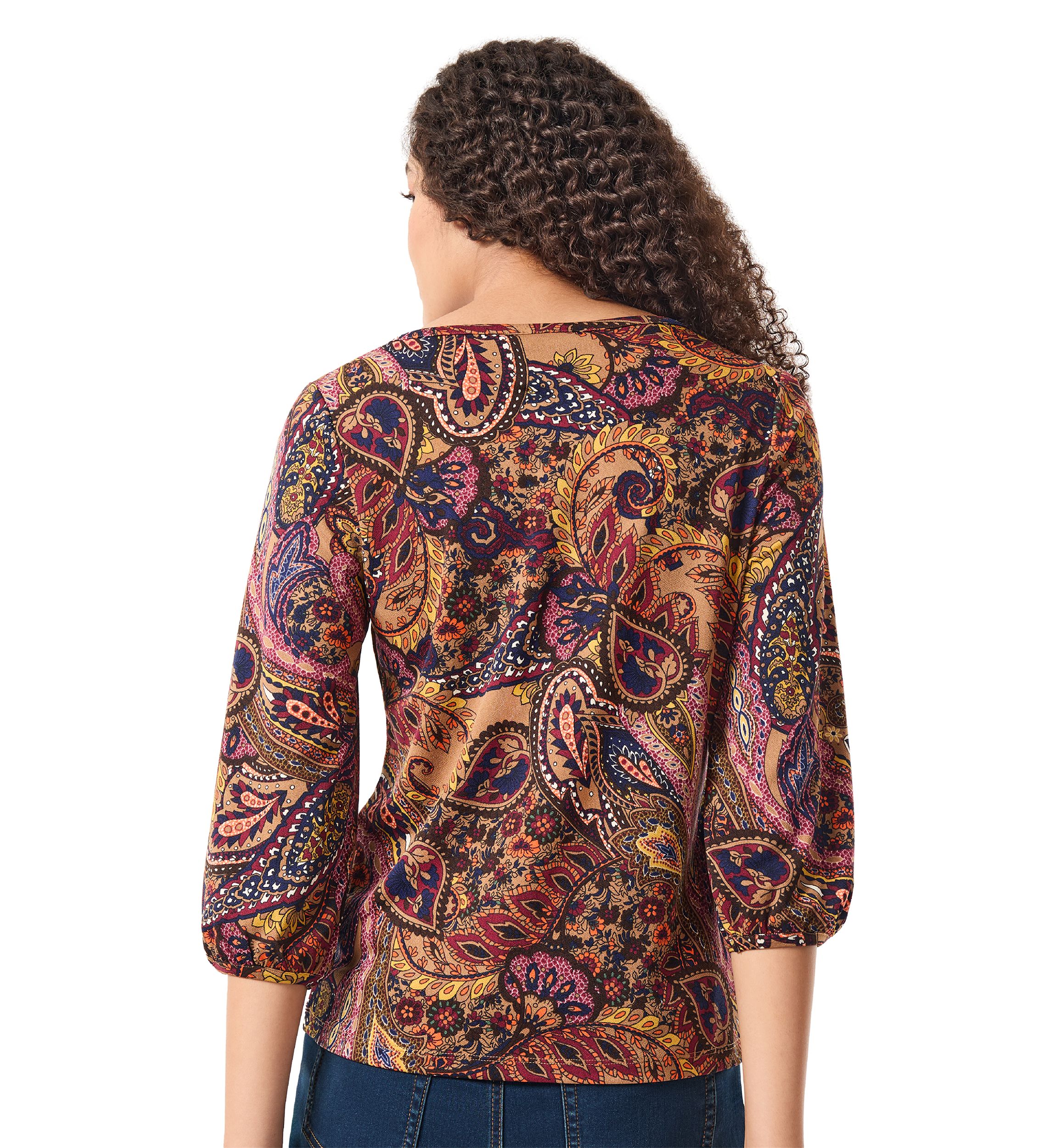 Womens 3/4 Sleeve Printed Moss Crepe Blouse