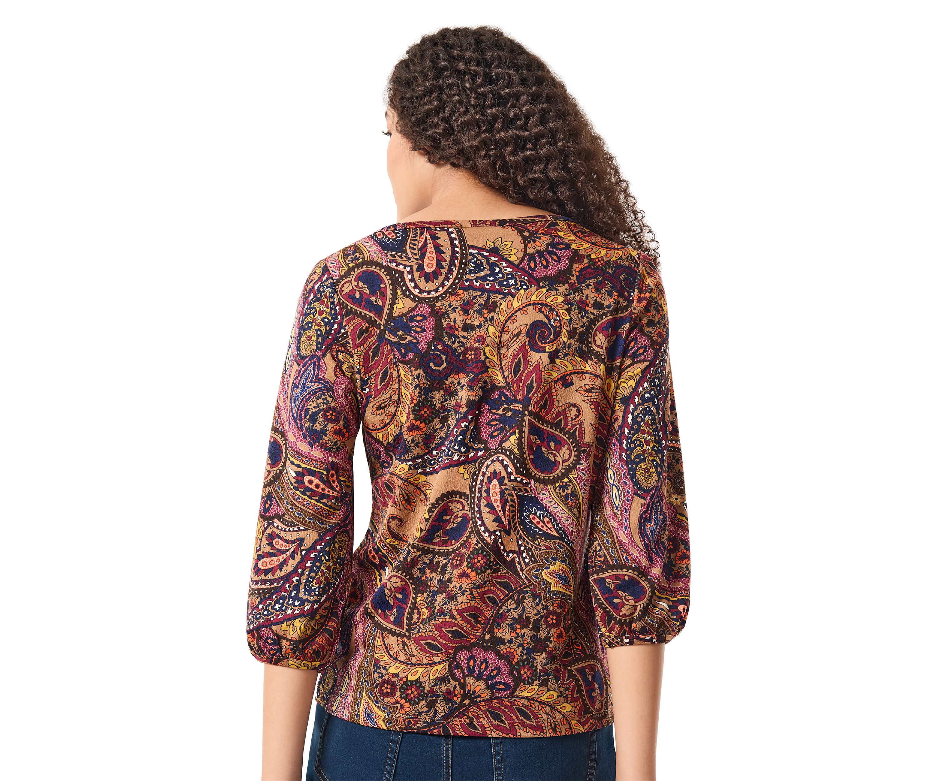 Womens 3/4 Sleeve Printed Moss Crepe Blouse