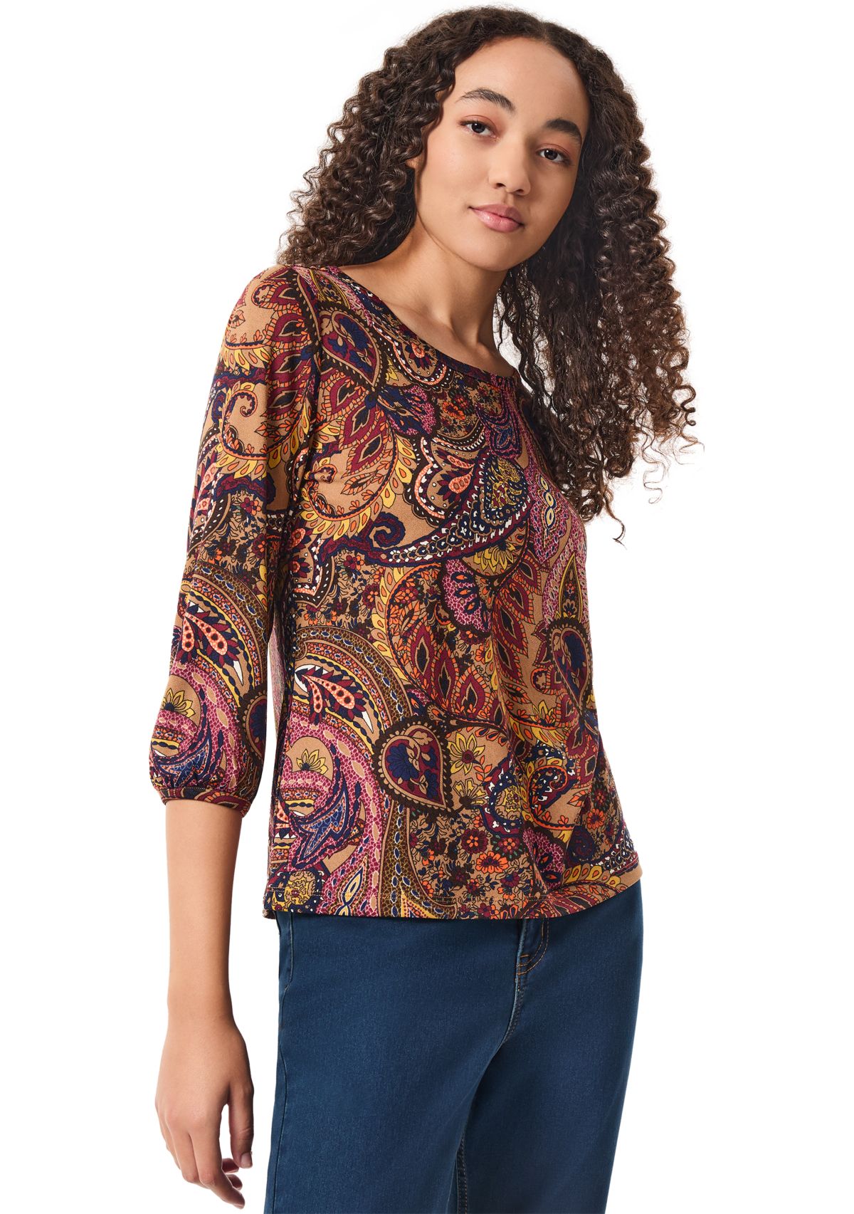 Womens 3/4 Sleeve Printed Moss Crepe Blouse