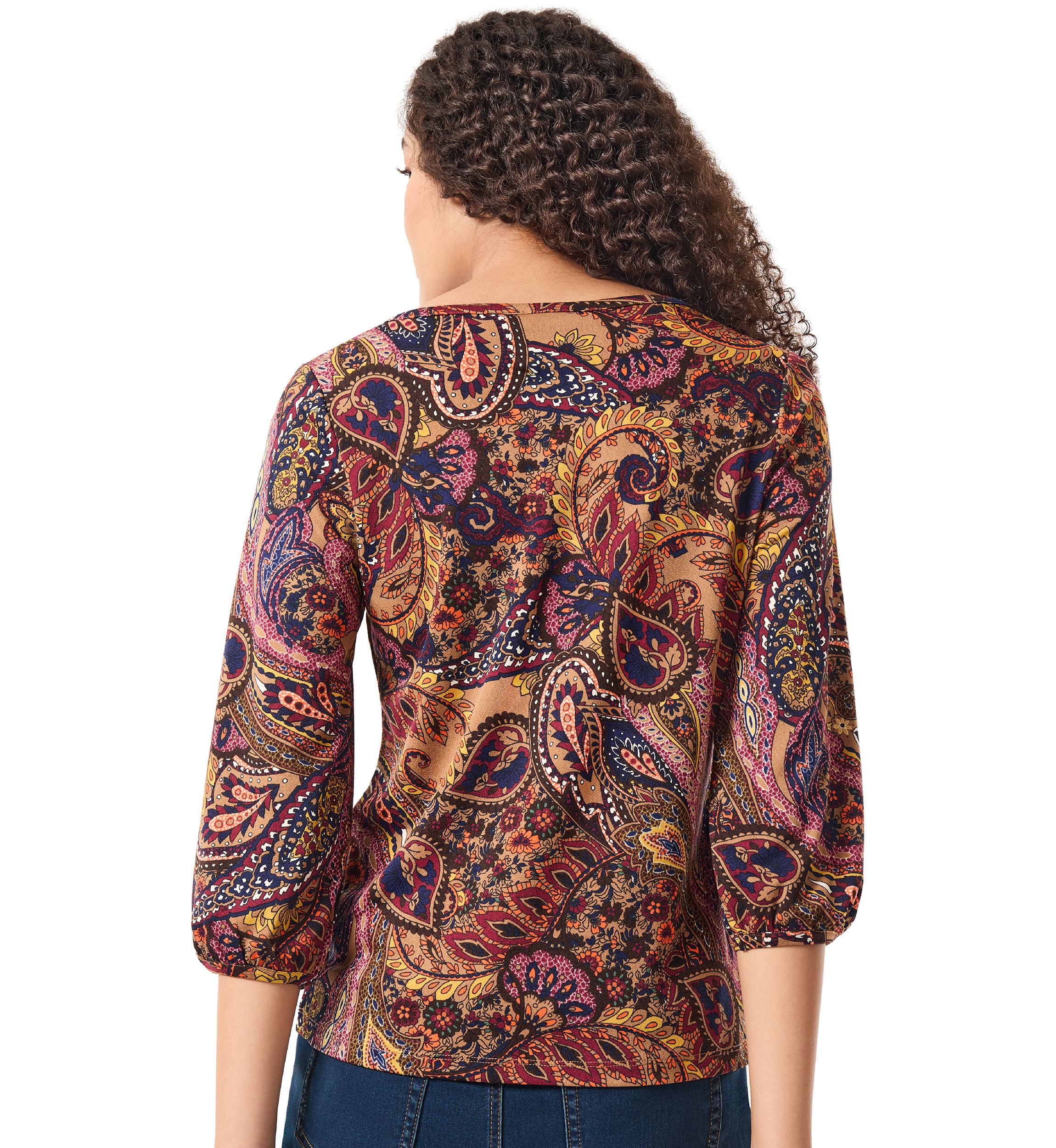 Petite 3/4 Sleeve Printed Moss Crepe Top