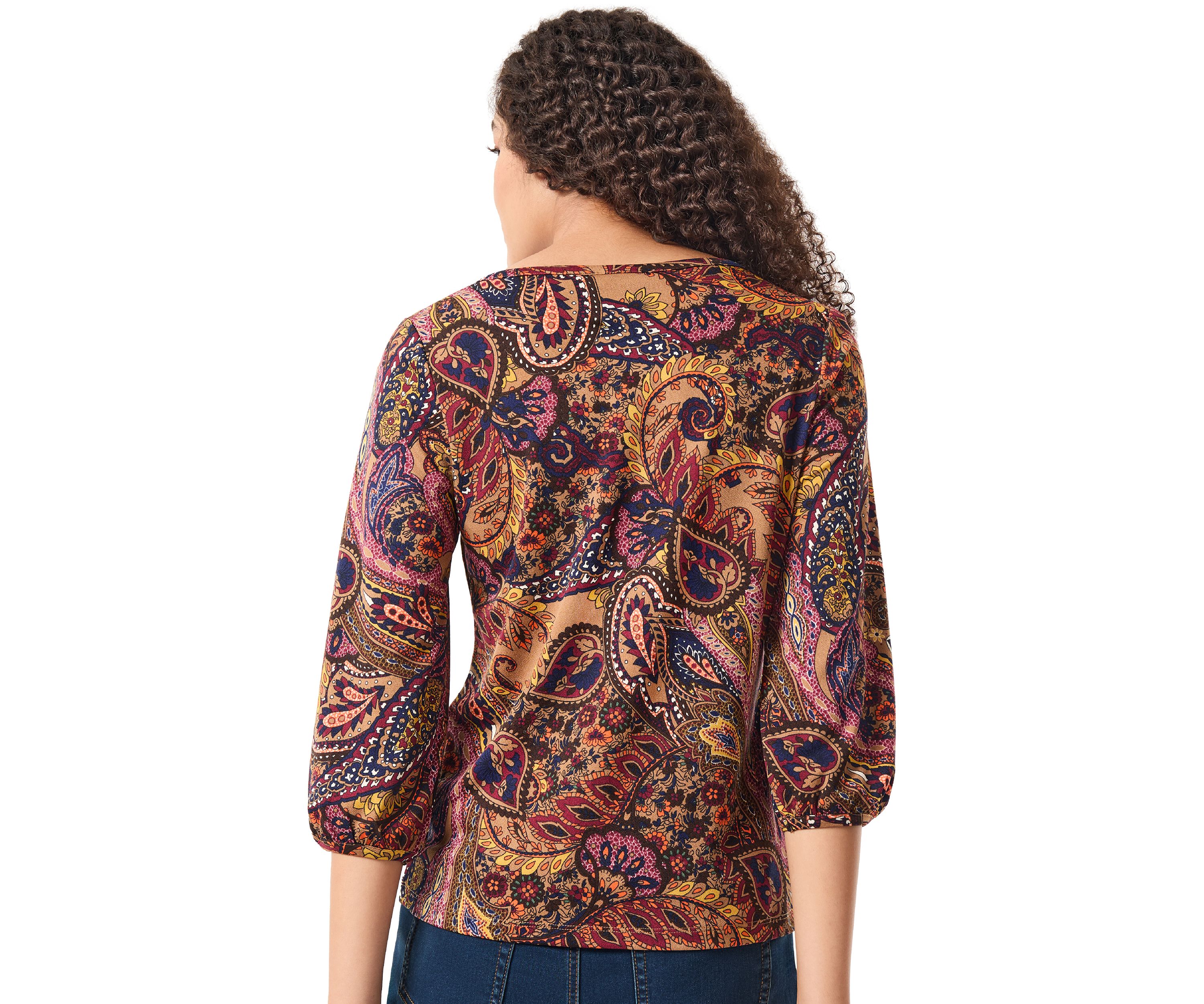 Petite 3/4 Sleeve Printed Moss Crepe Top