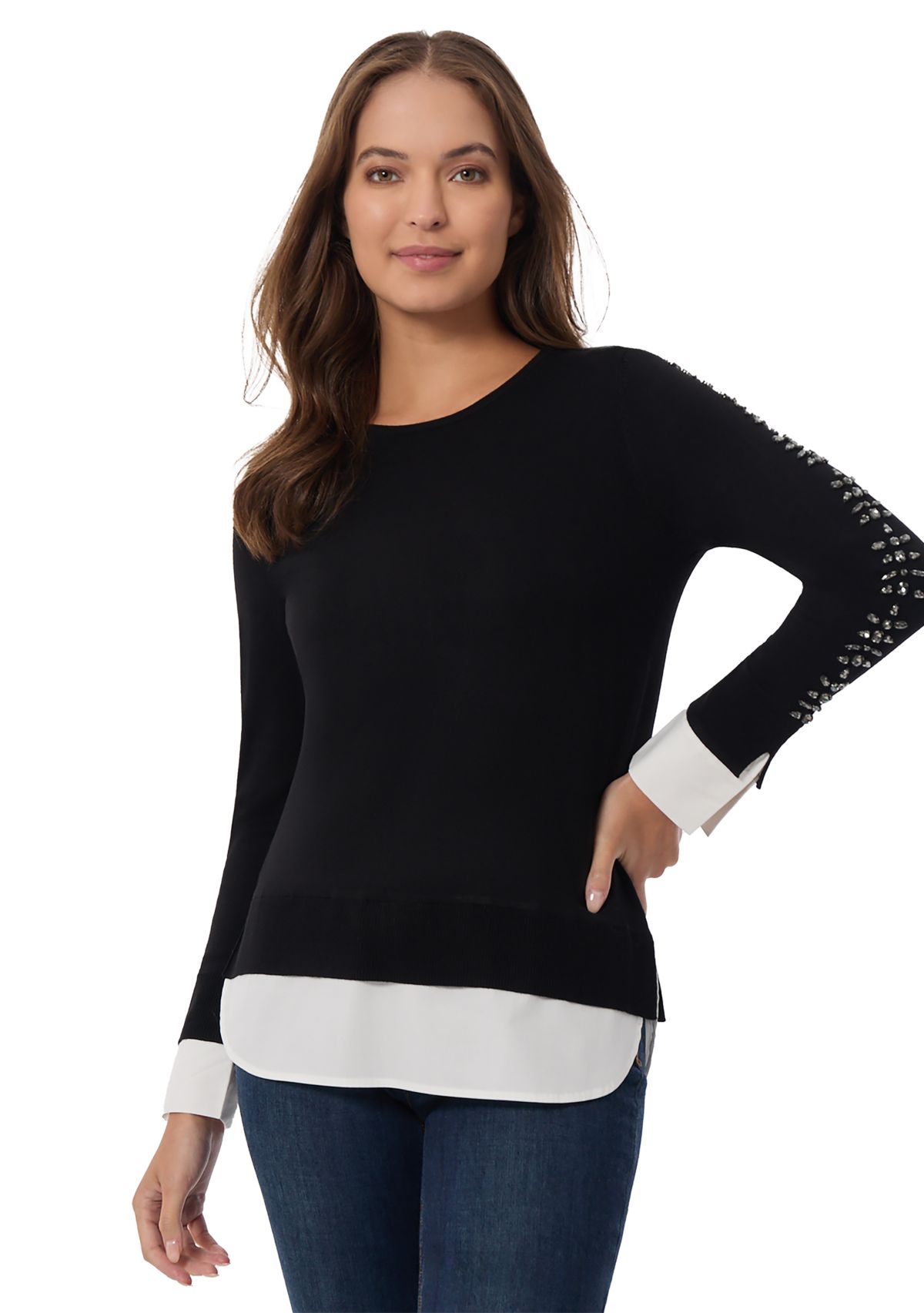 Womens Embroidered 2Fer Sweater