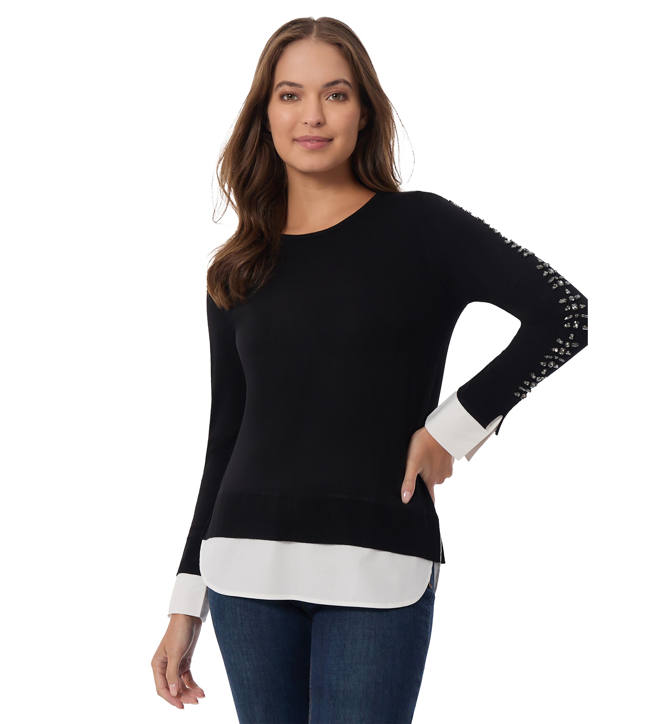 Womens Embroidered 2Fer Sweater