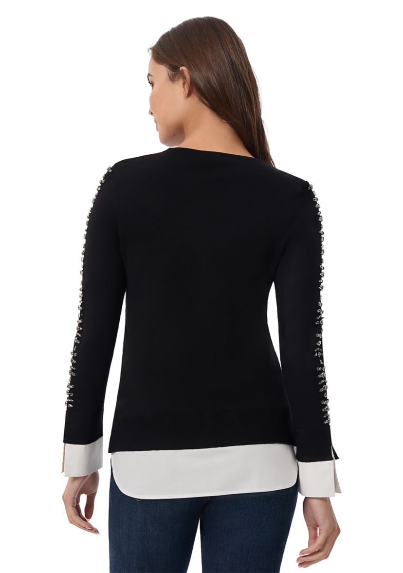 Womens Embroidered 2Fer Sweater