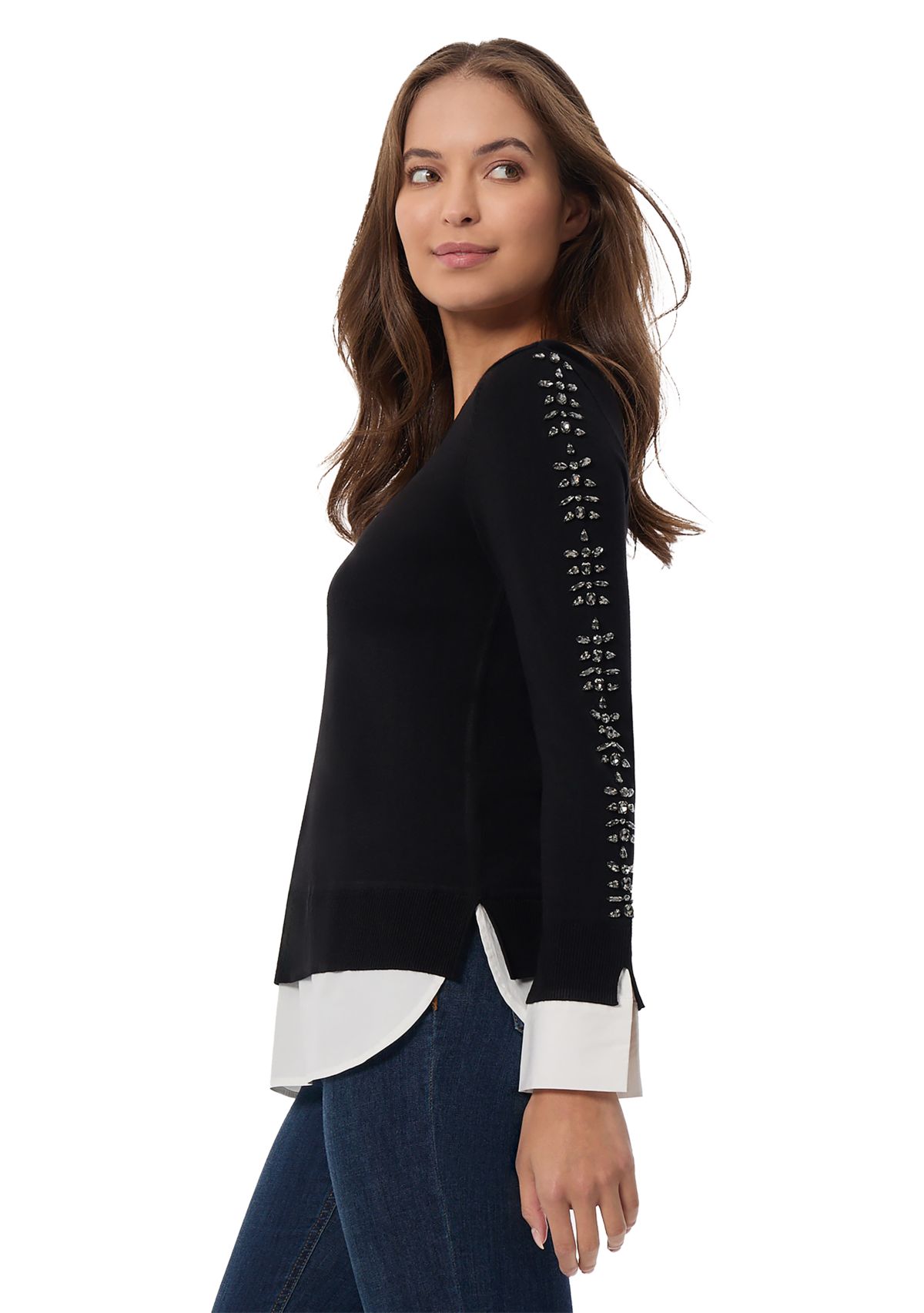 Womens Embroidered 2Fer Sweater