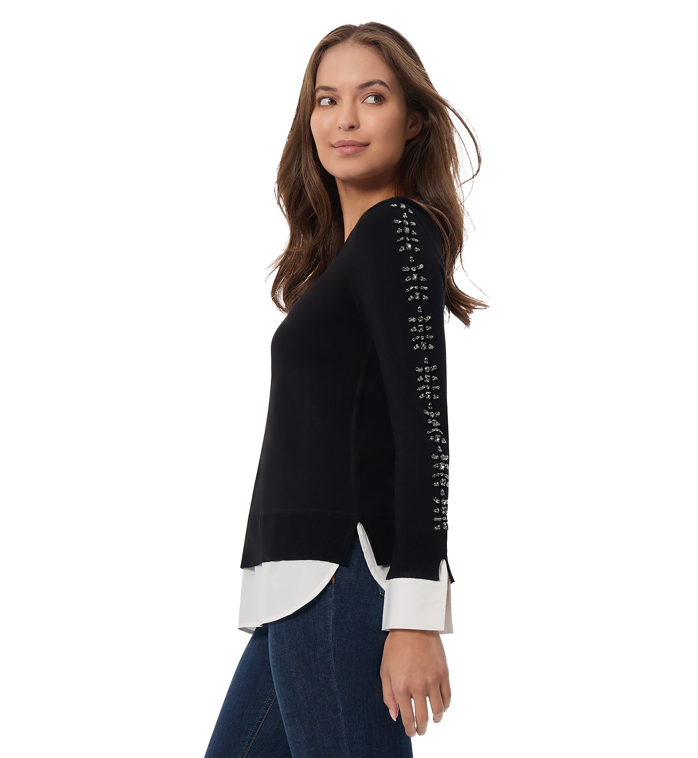 Womens Embroidered 2Fer Sweater