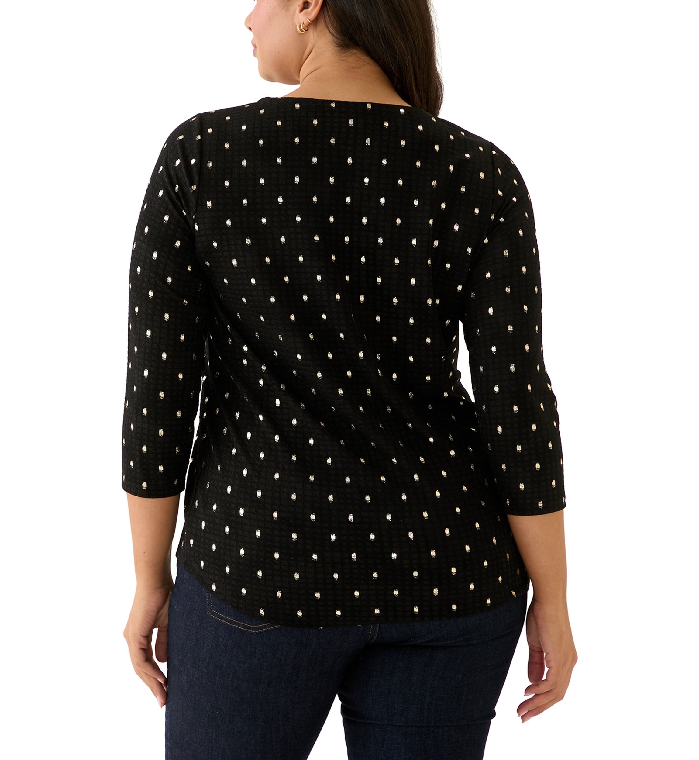 Plus Size 3/4 Sleeve Printed V-Neck Top 