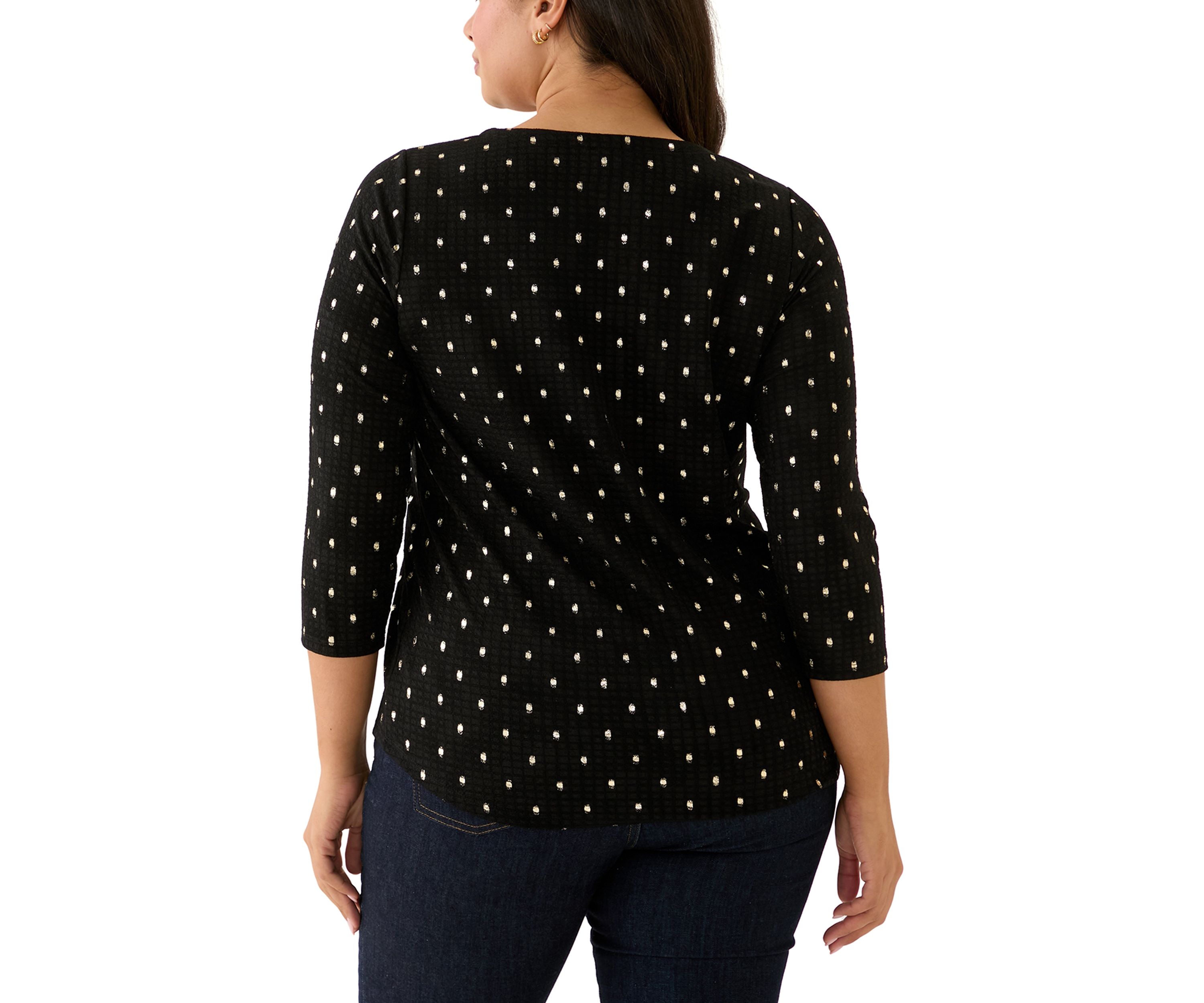 Plus Size 3/4 Sleeve Printed V-Neck Top 