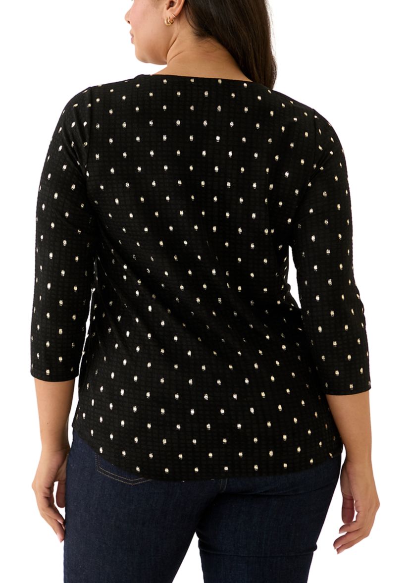Plus Size 3/4 Sleeve Printed V-Neck Top 