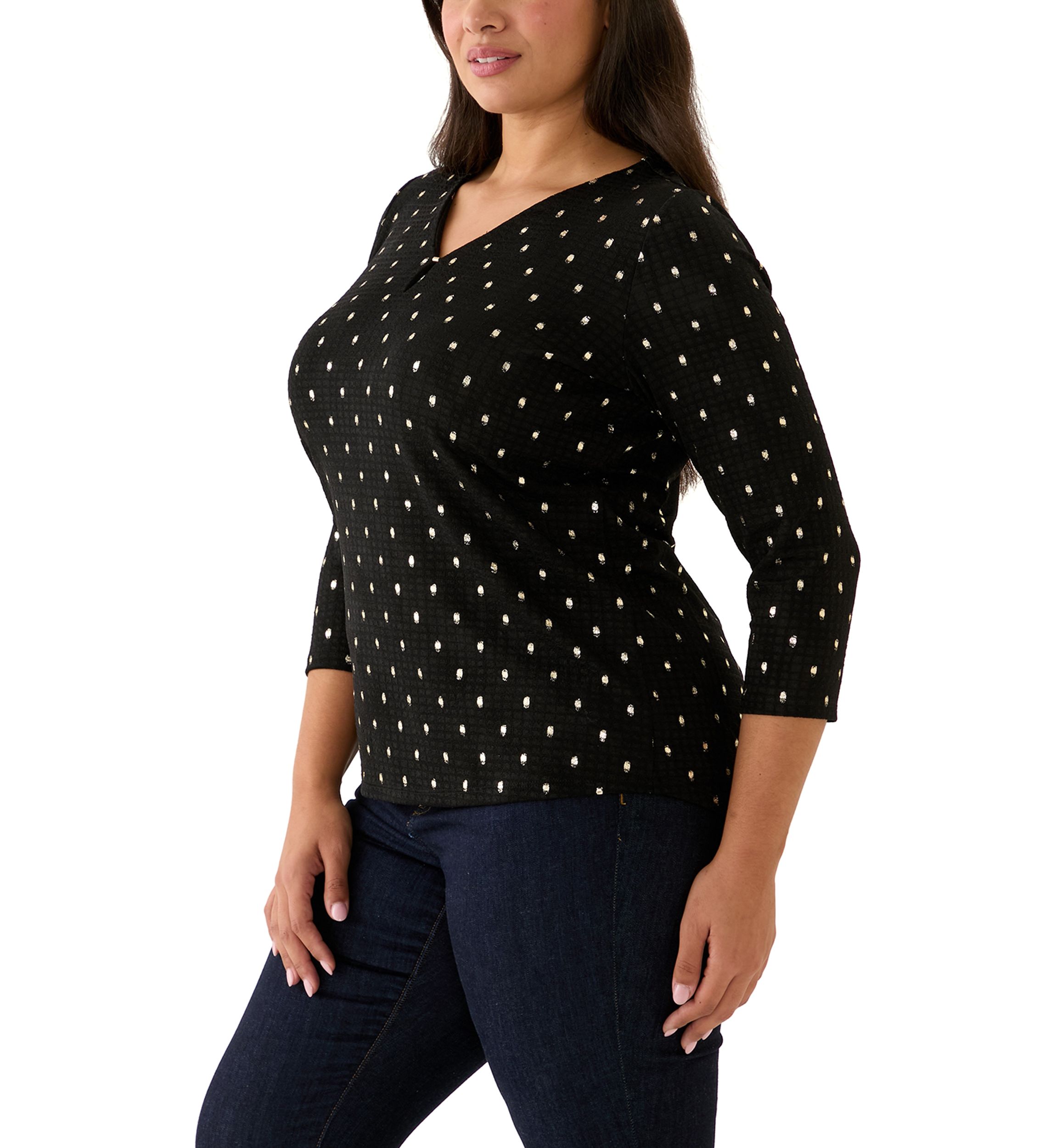 Plus Size 3/4 Sleeve Printed V-Neck Top 