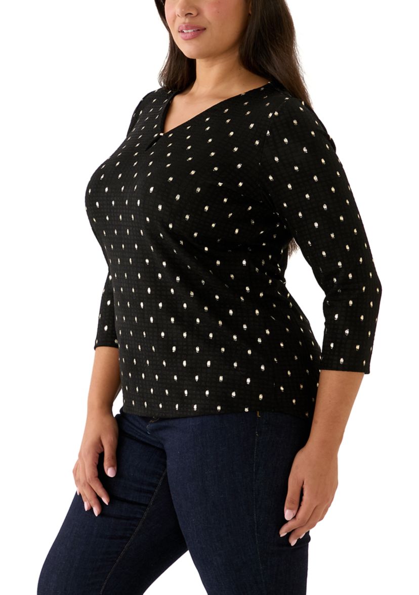 Plus Size 3/4 Sleeve Printed V-Neck Top 