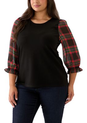 JONES NEW YORK Women's Plus Size 3/4 Printed Blouson Sleeve Blouse