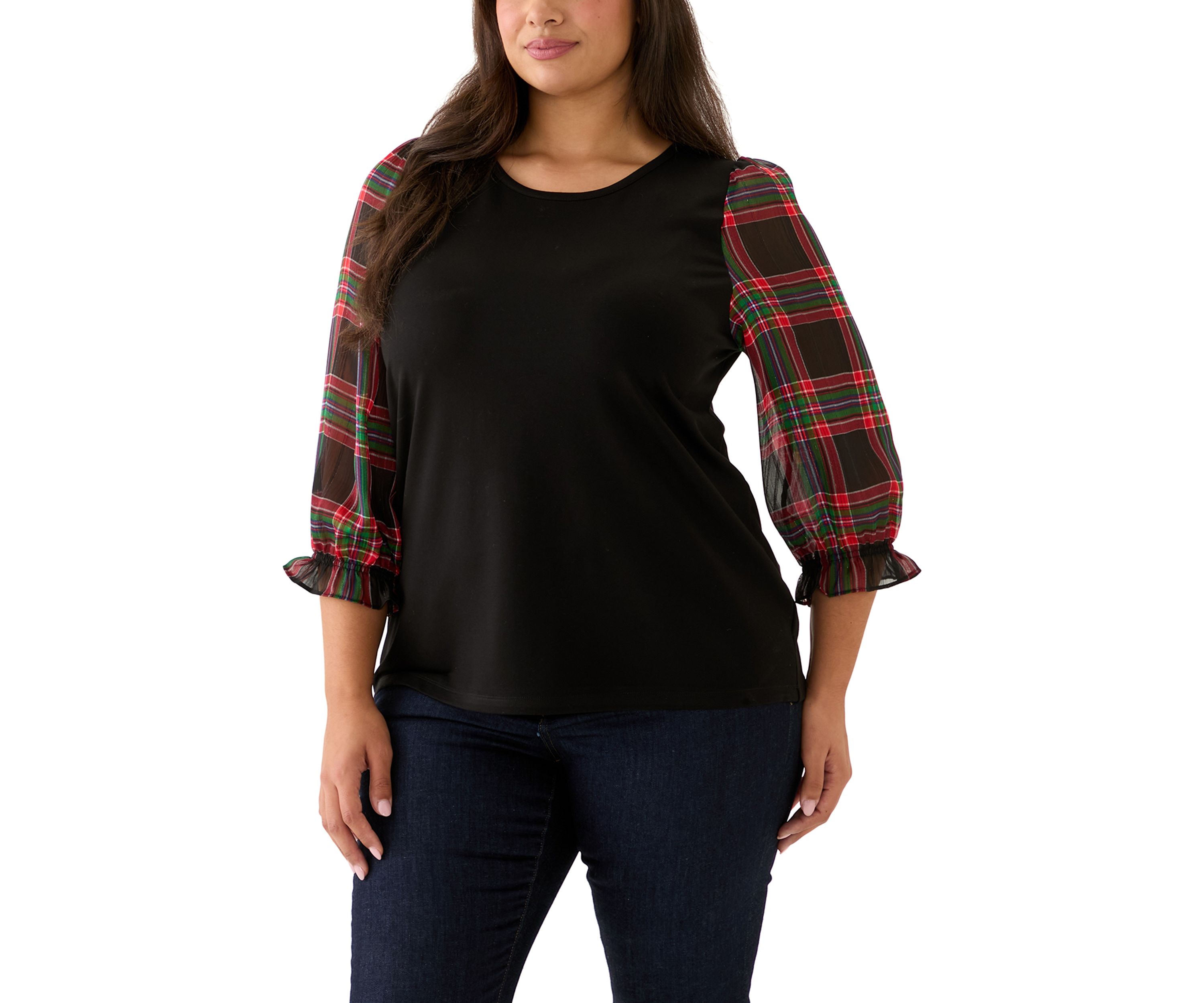 Plus Size 3/4 Printed Blouson Sleeve Blouse