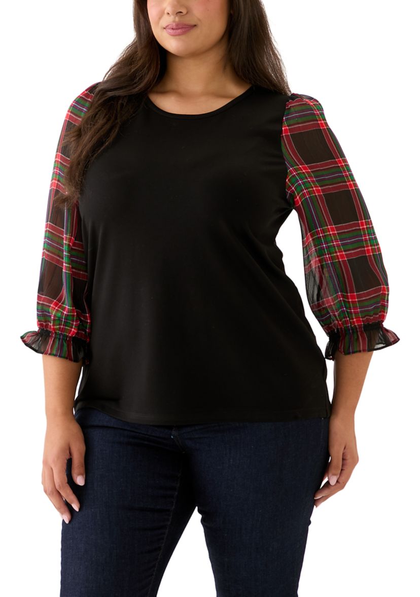 Plus Size 3/4 Printed Blouson Sleeve Blouse