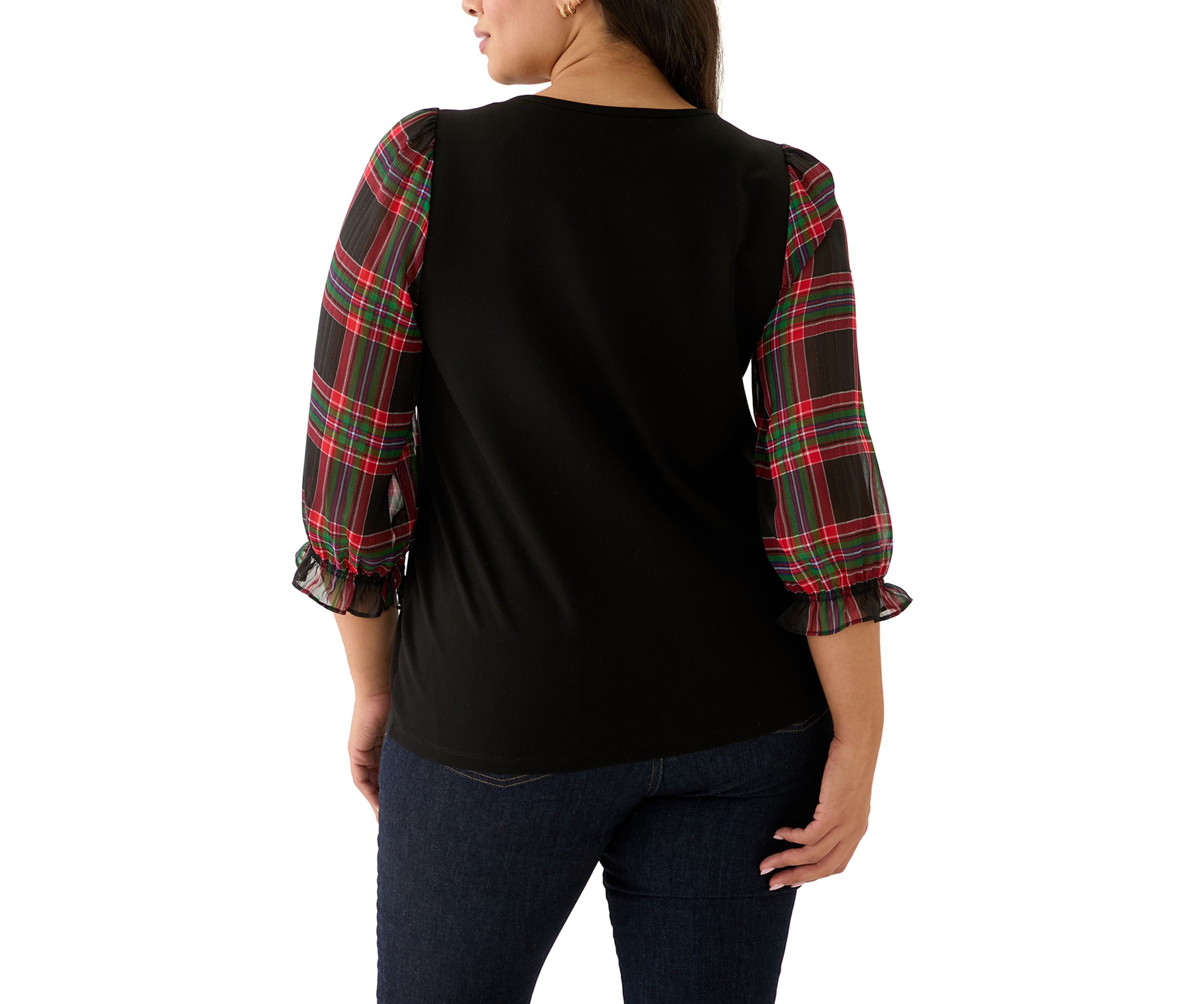 Plus Size 3/4 Printed Blouson Sleeve Blouse